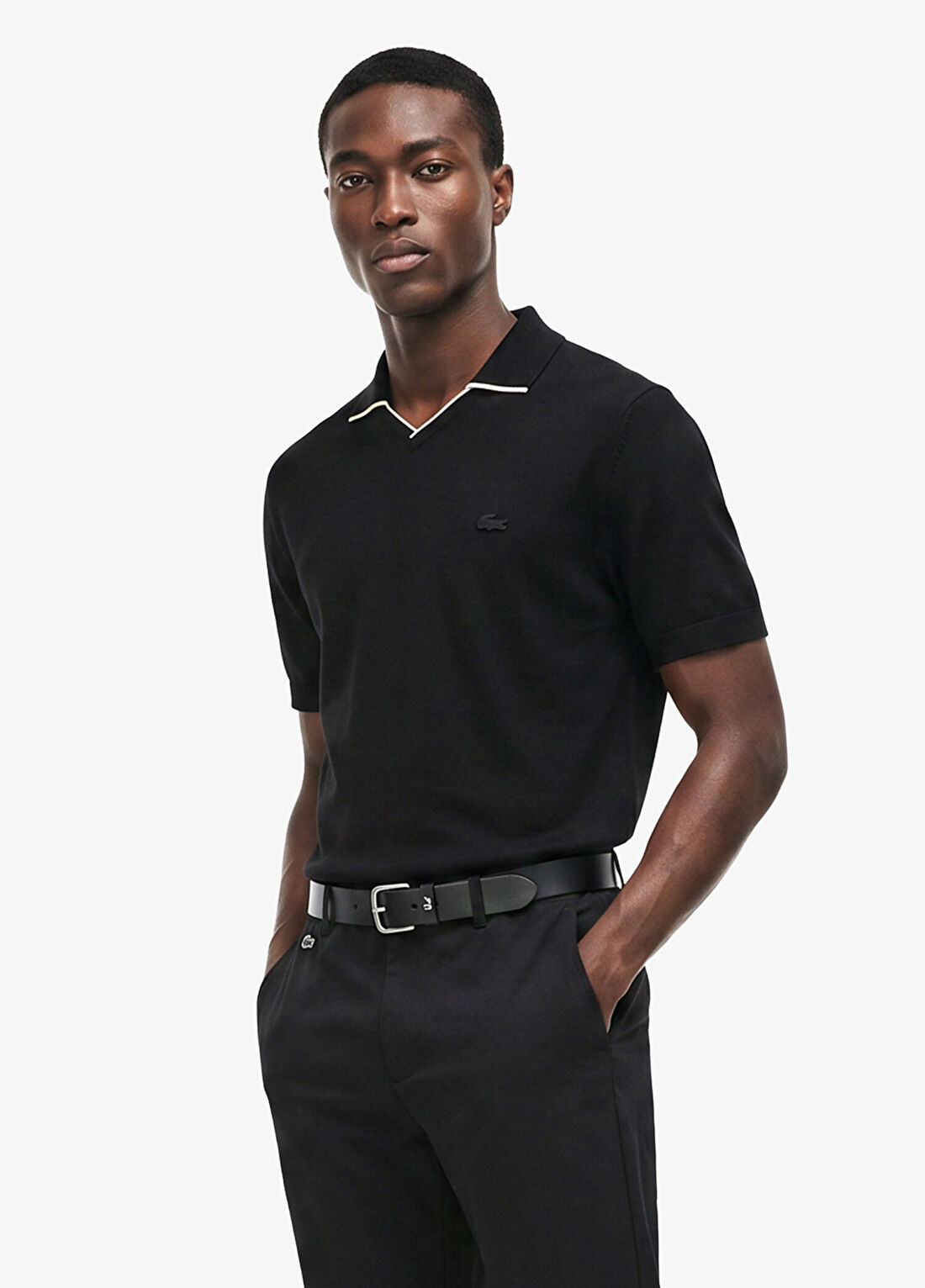 Lacoste Siyah Yün Regular Fit Polo Yaka Kısa Kollu Erkek Triko
