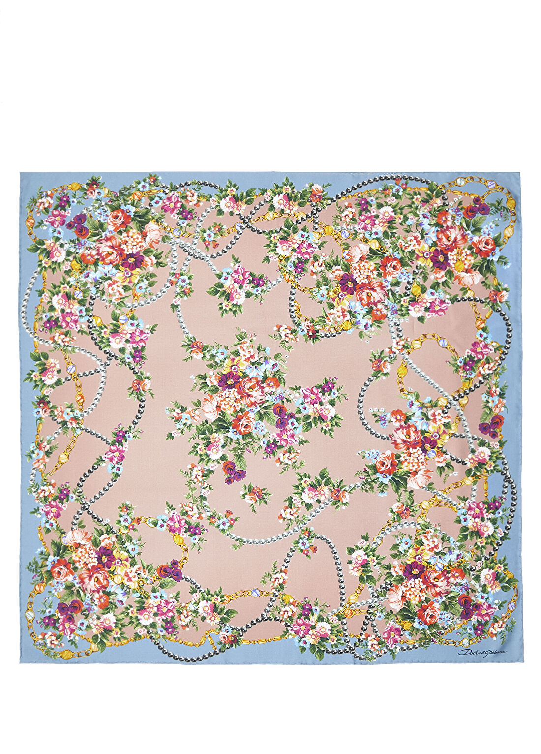 Dolce&Gabbana Pembe Çiçek Desenli Kadın İpek Fular