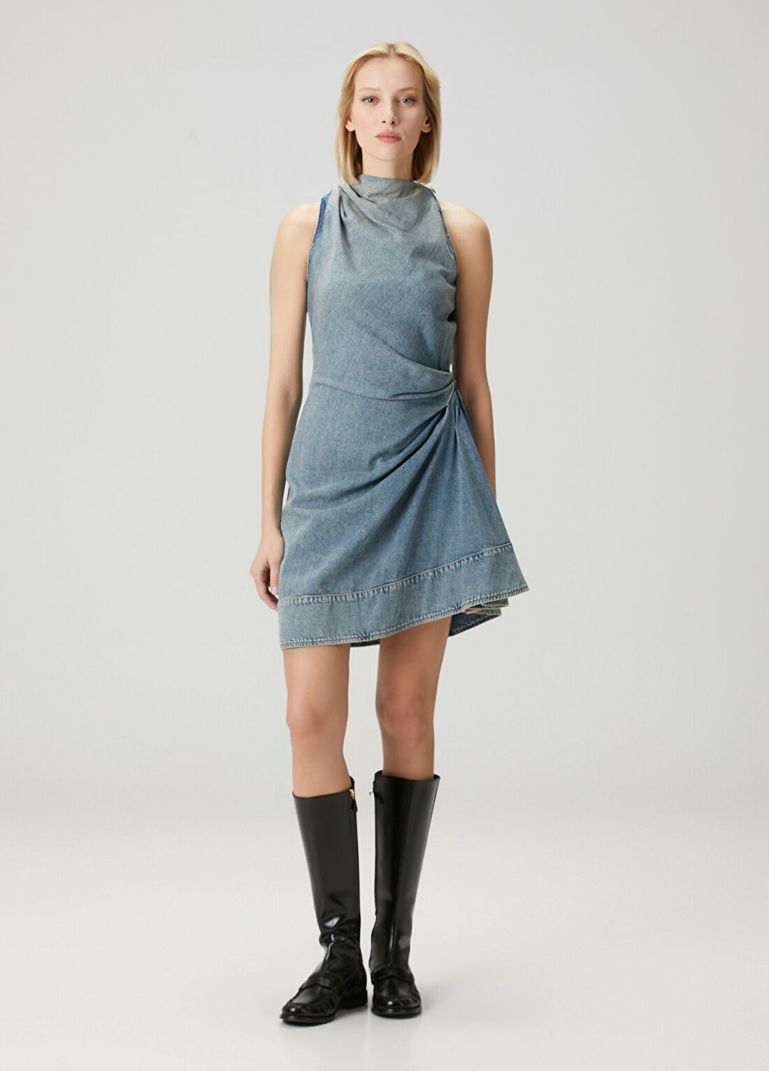 McQueen Mavi Mini Denim Elbise