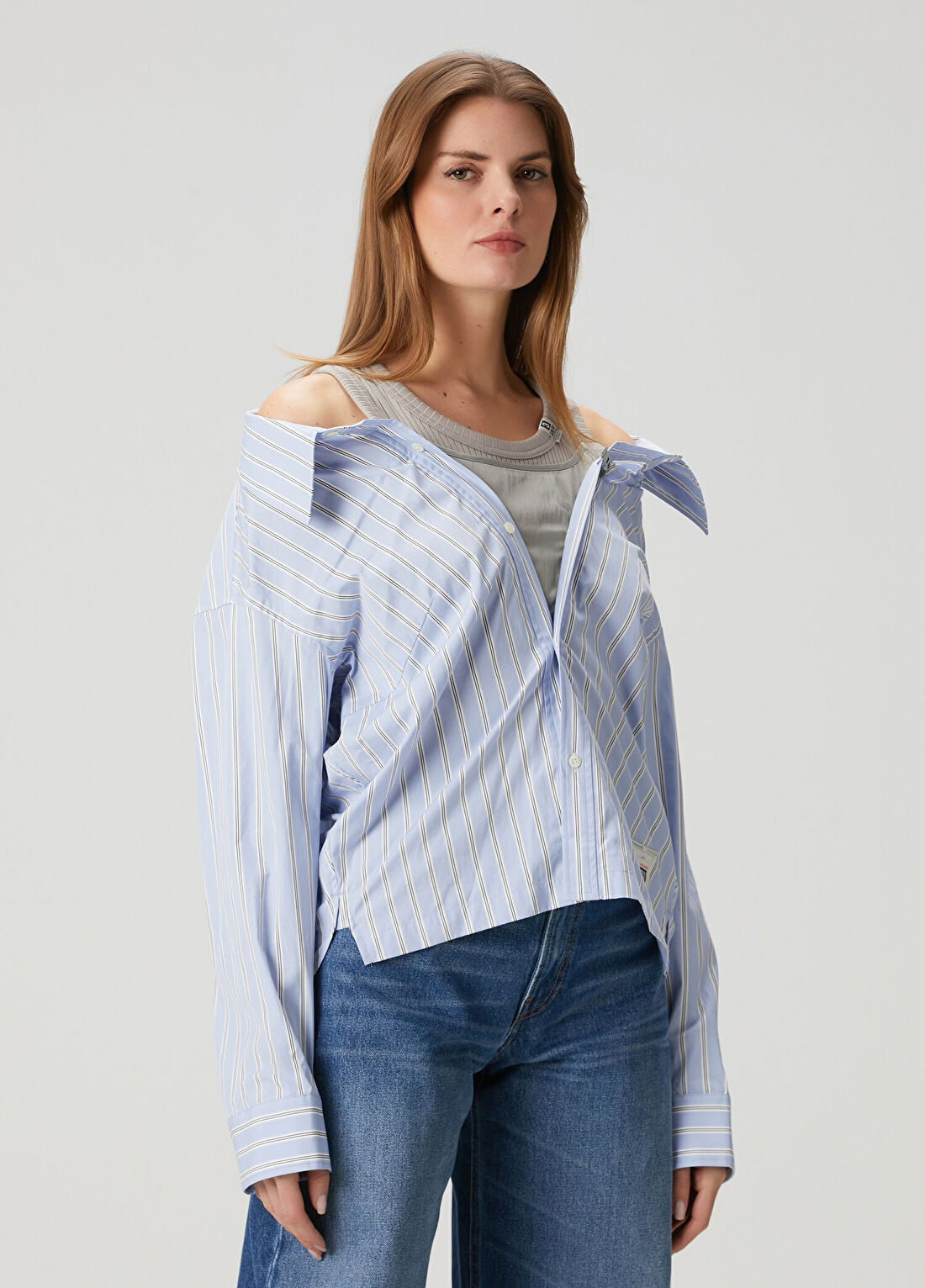 Maison Mihara Yasuhiro Layered Mavi Çizgili Gömlek