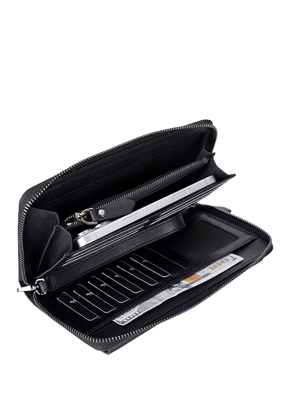 Bloominbag BloomPorter Obsidian Black Siyah Deri Telefon Bölmeli Unisex Cüzdan görsel 2