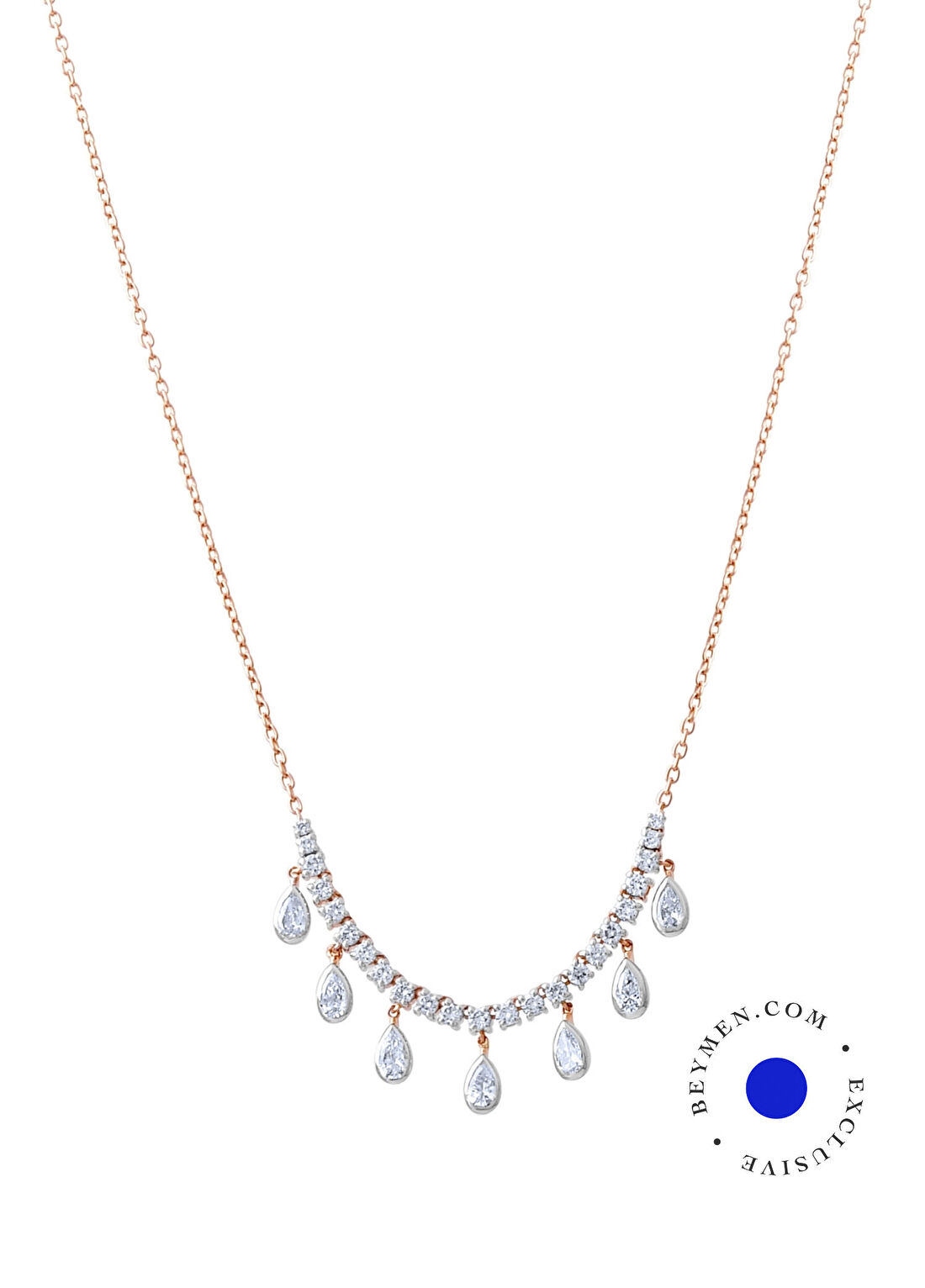 Safir Mücevher Luna Pırlanta Taşlı 14 Ayar Rose Gold Kadın Kolye
