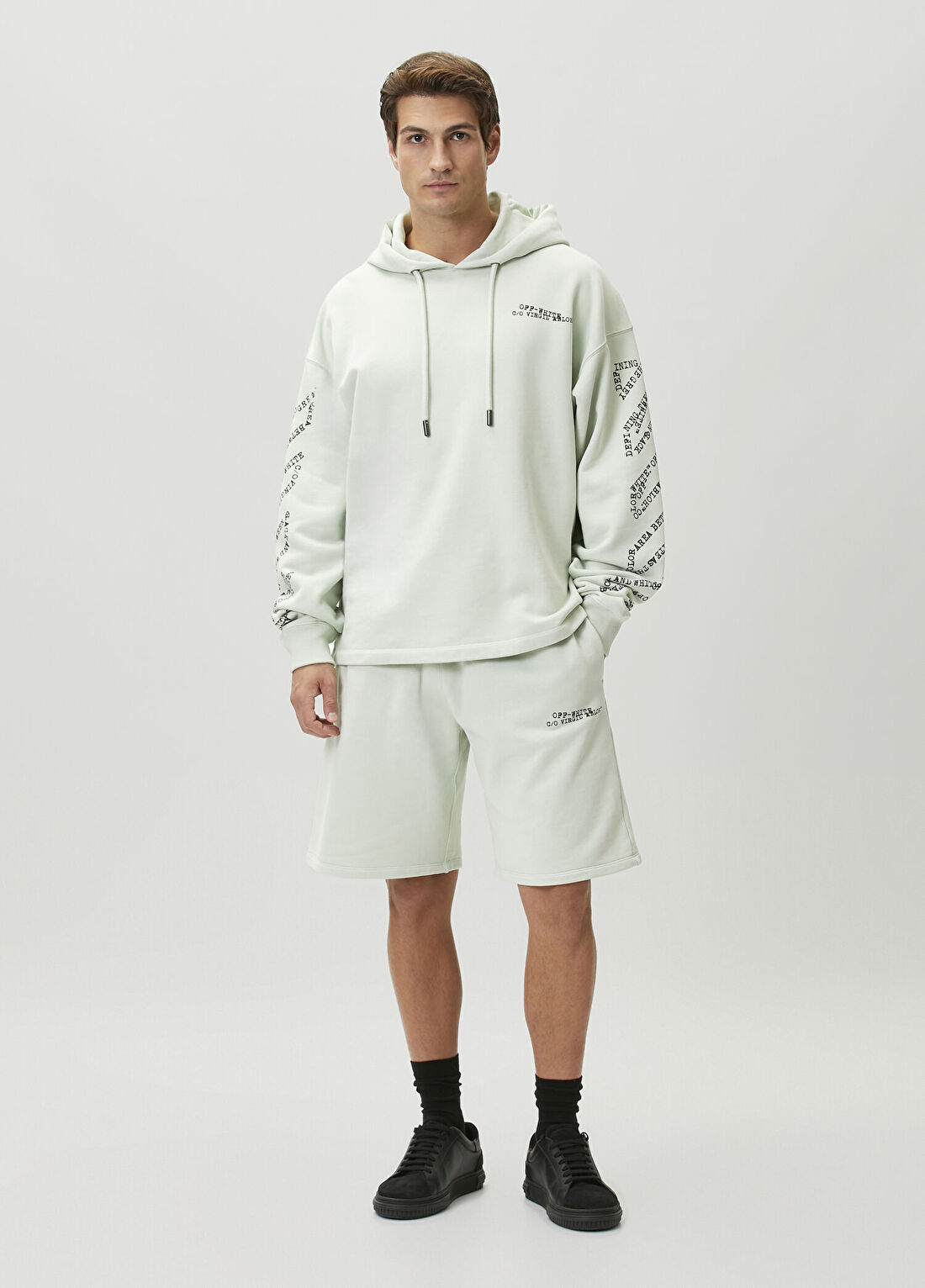 Off-White Açık Yeşil Beli Kordonlu Bermuda