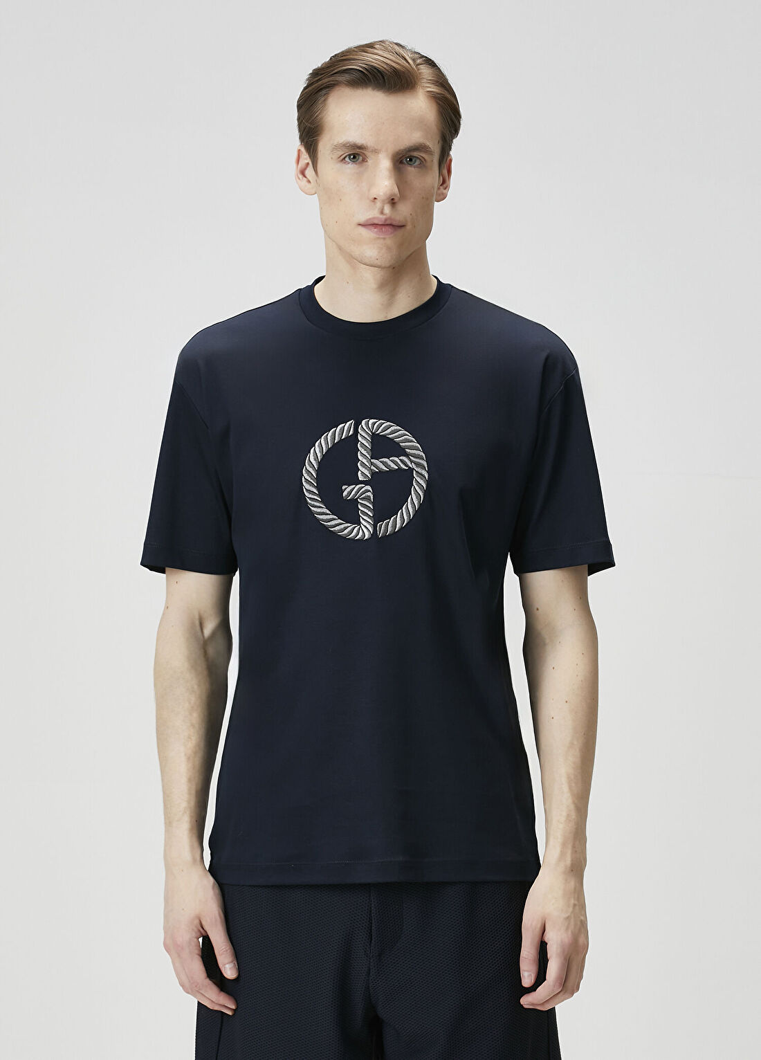 Giorgio Armani Lacivert Logo Nakışlı T-shirt