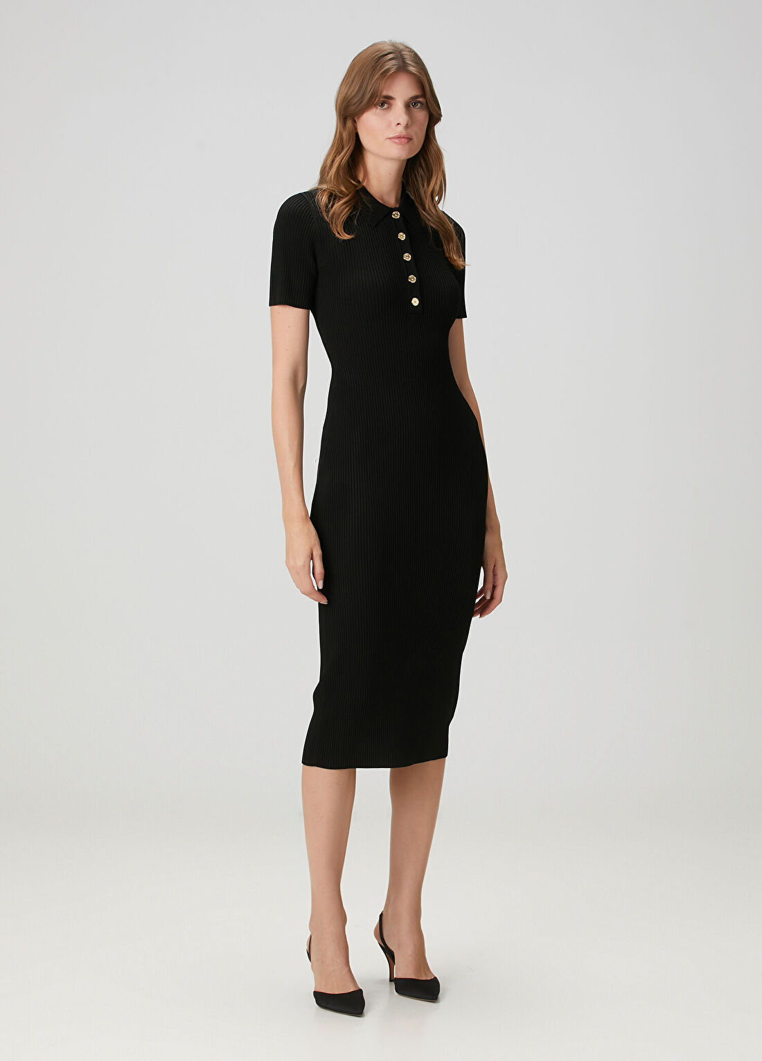 Michael Michael Kors Siyah Midi Polo Triko Elbise görsel 2
