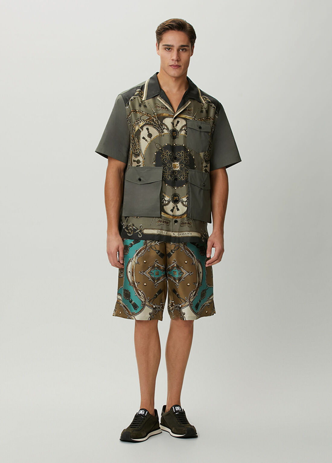 Dolce&Gabbana Yeşil Desenli İpek Bermuda