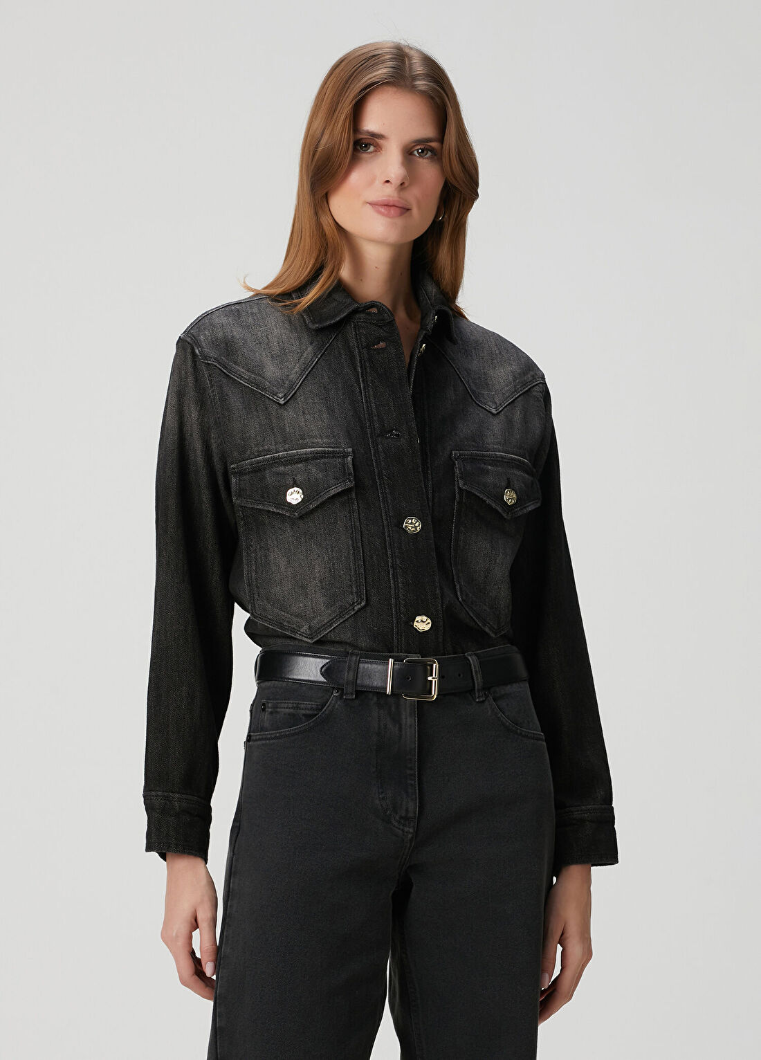 AllSaints Bryn Siyah Oversized Denim Gömlek