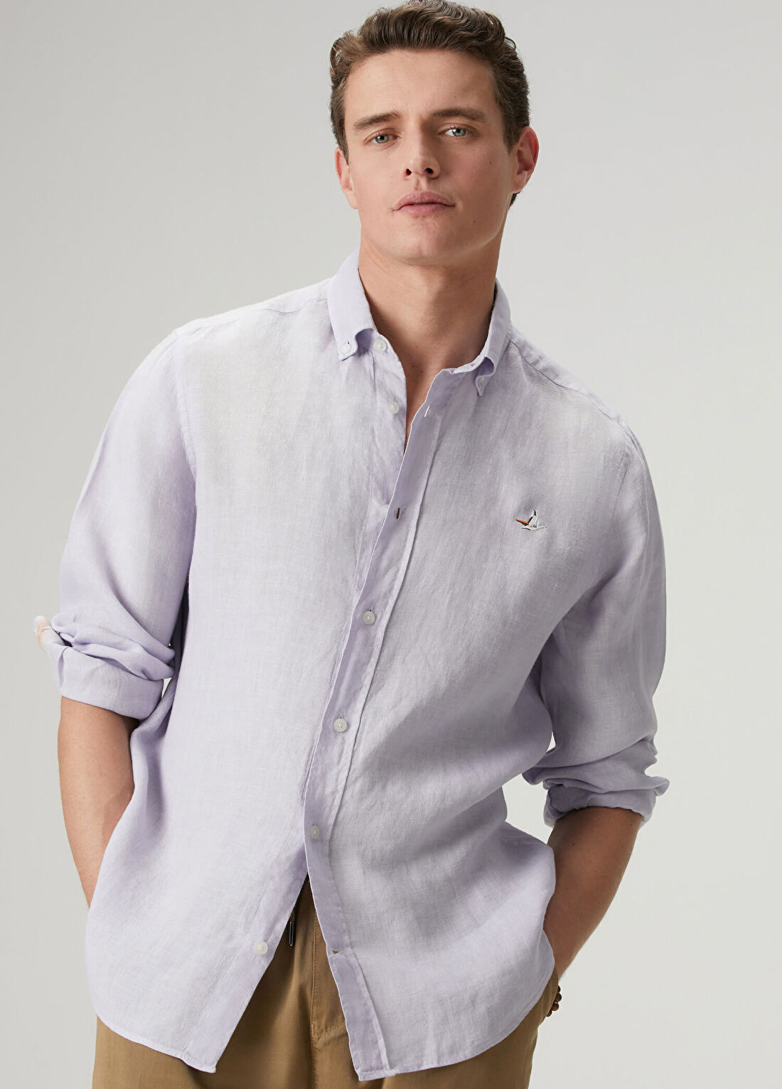Beymen Club Lila Comfort Fit Keten Gömlek