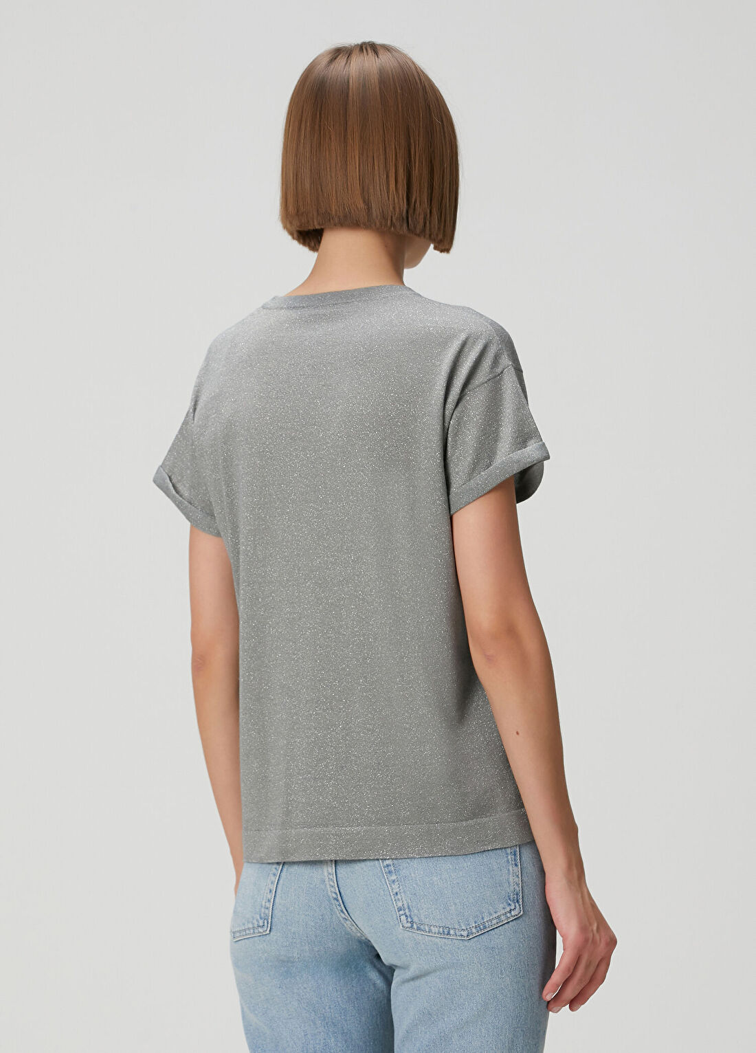 Brunello Cucinelli Gri Simli Kaşmir T-shirt görsel 4
