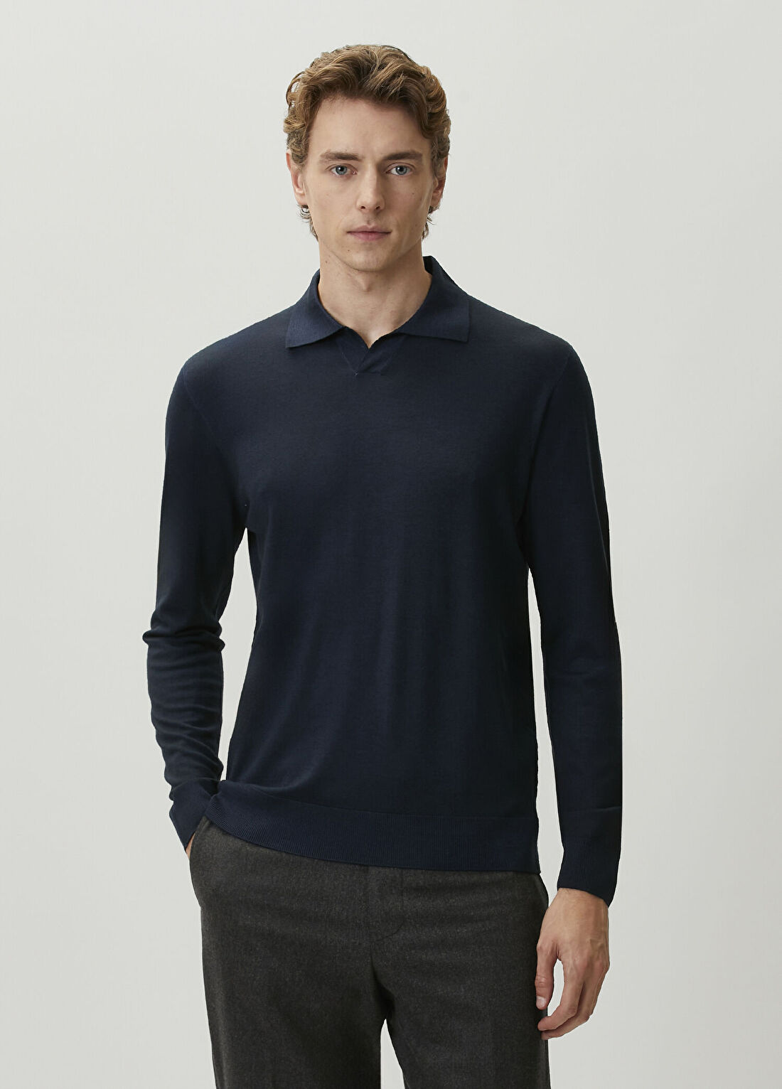 Corneliani Lacivert Polo Yaka Yün Triko