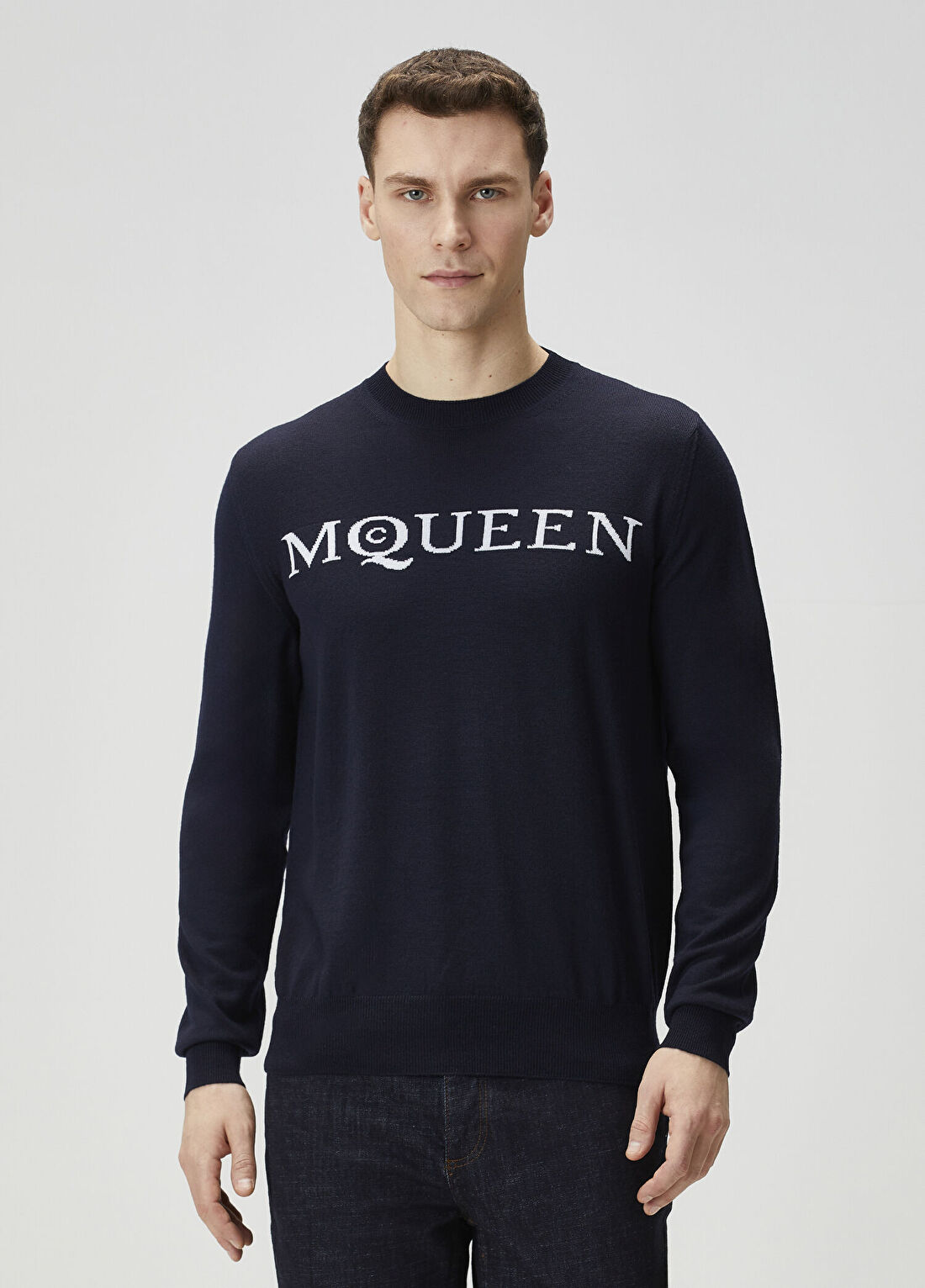 McQueen Lacivert Logo Jakarlı Yün Kazak
