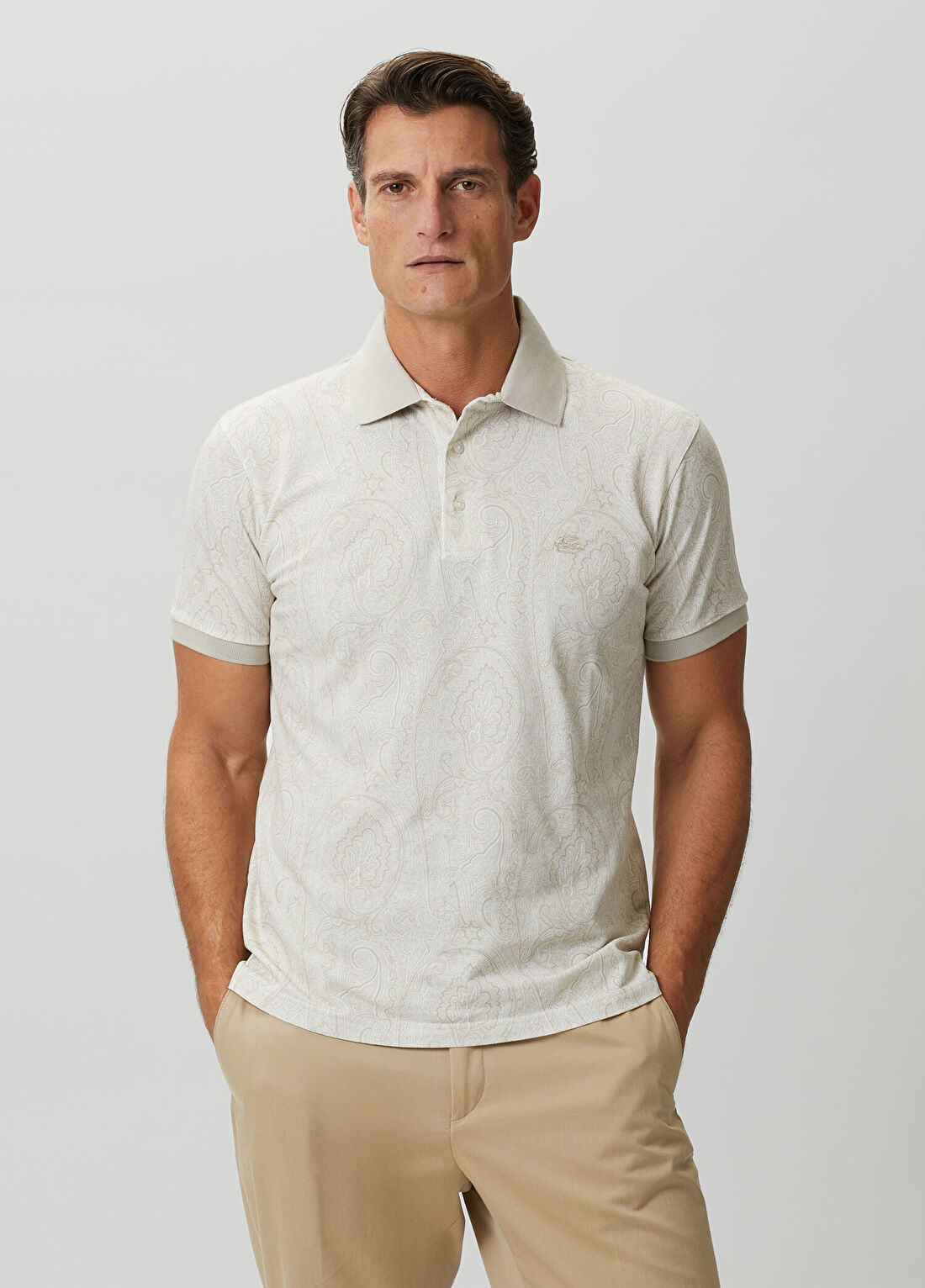 Etro Krem Polo Yaka Şal Desenli T-shirt