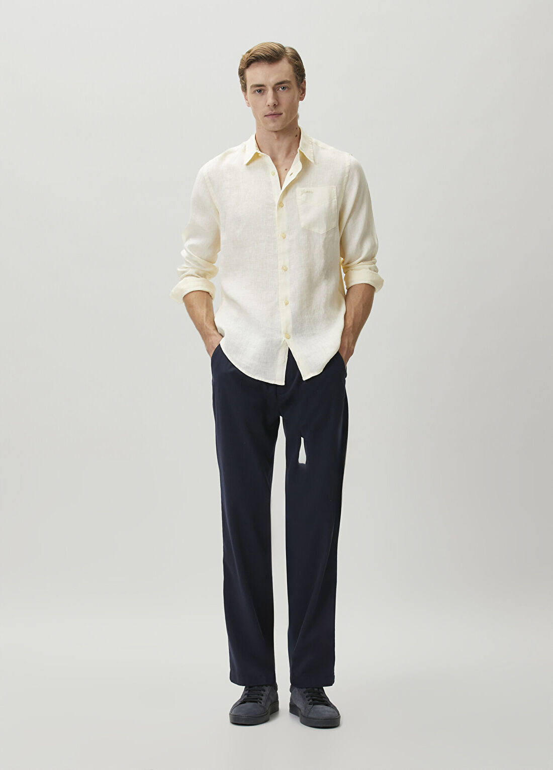 Guess Regular Fit Napa Sarı Keten Gömlek görsel 2