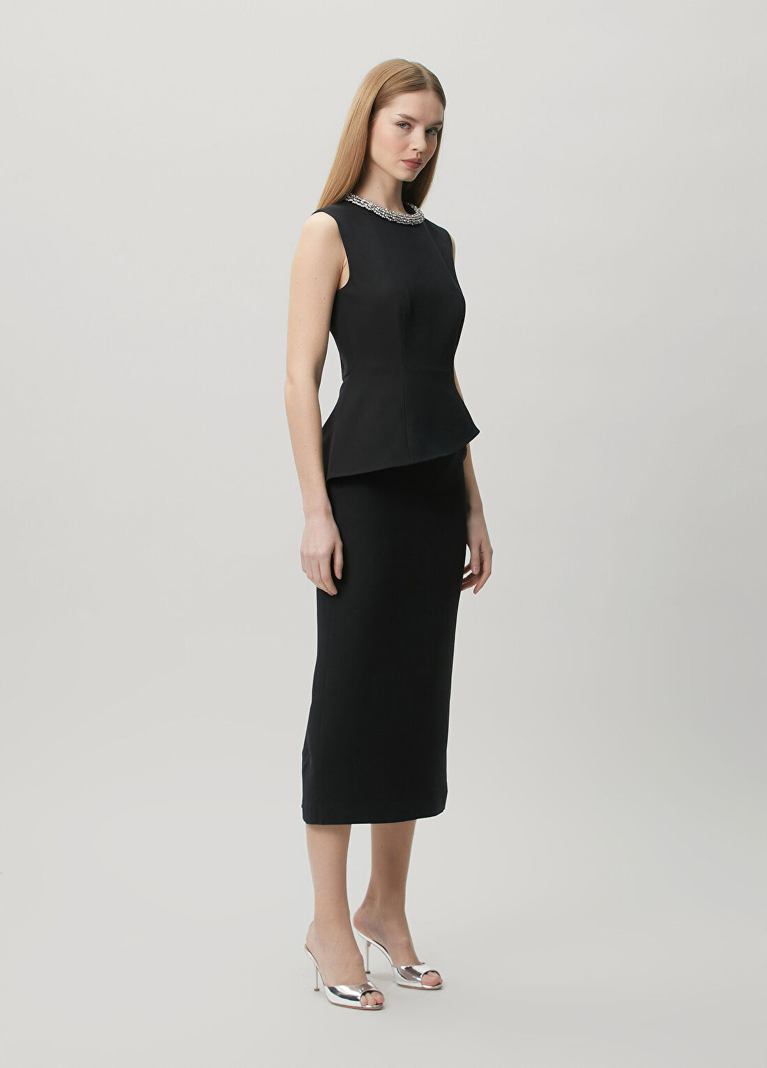Roland Mouret Siyah Midi Yün Kokteyl Elbise görsel 2