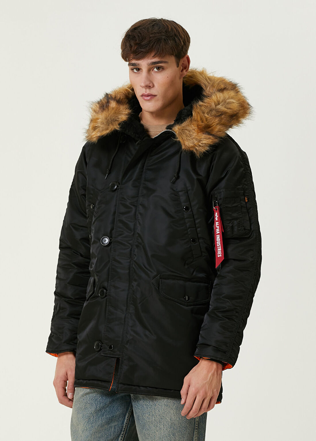 Alpha Industries Siyah Kapüşonlu Parka görsel 3