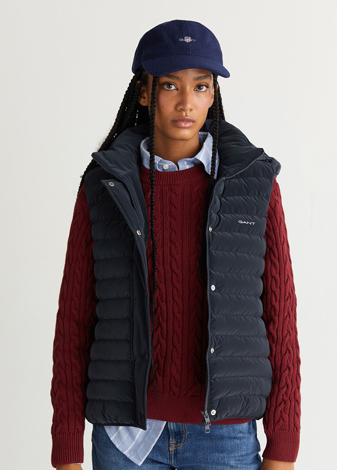 Gant Lacivert Kapüşonlu Regular Fit Kadın Yelek görsel 2