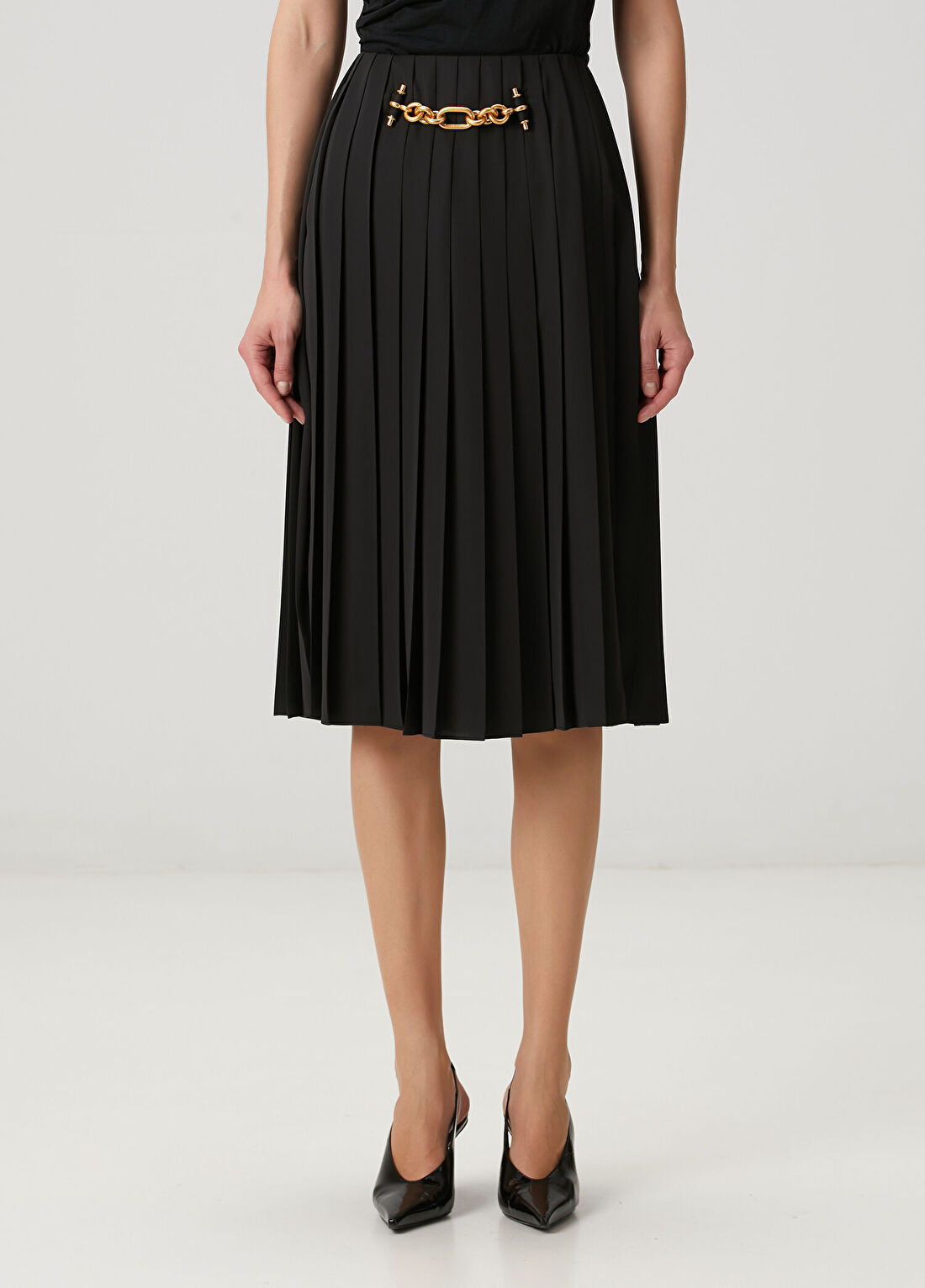 Balmain Siyah Pileli Midi Etek görsel 2