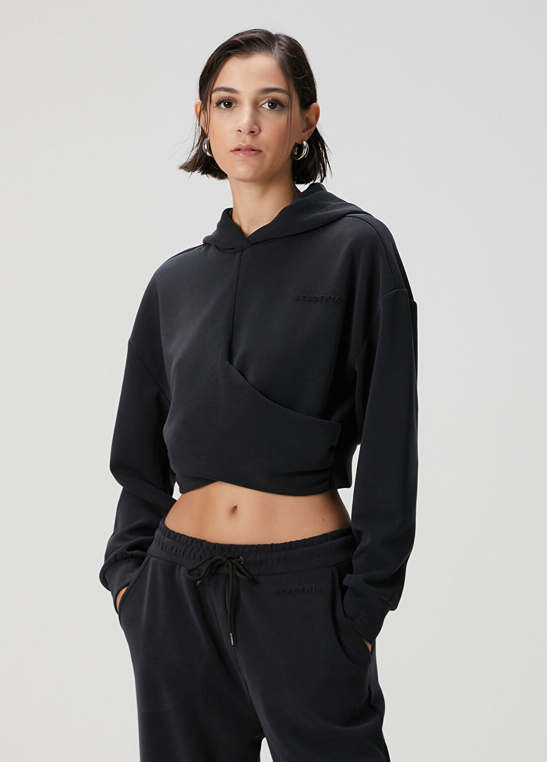 Academia Siyah Kapüşonlu Logolu Sweatshirt görsel 4
