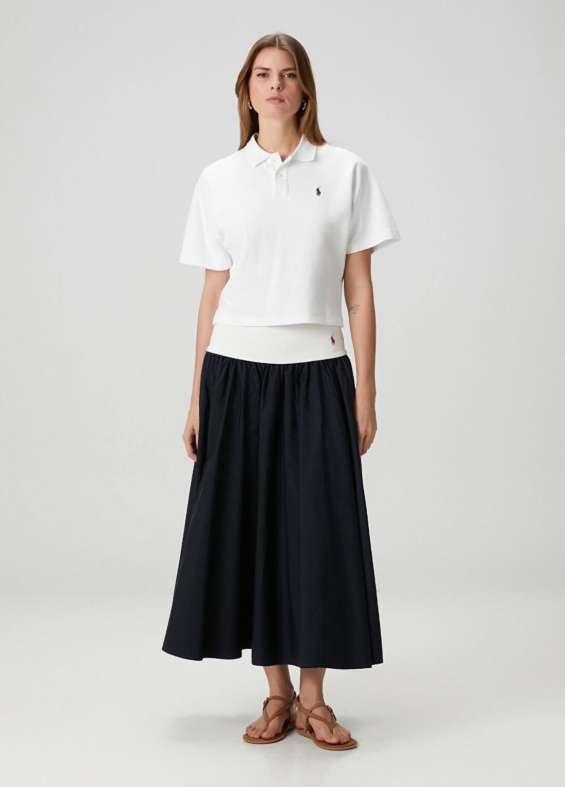 Polo Ralph Lauren Lacivert Beyaz Midi Etek