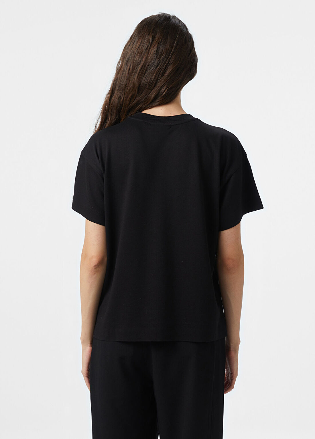 Lacoste Siyah Loose Fit Bisiklet Yaka Kadın T-Shirt görsel 2