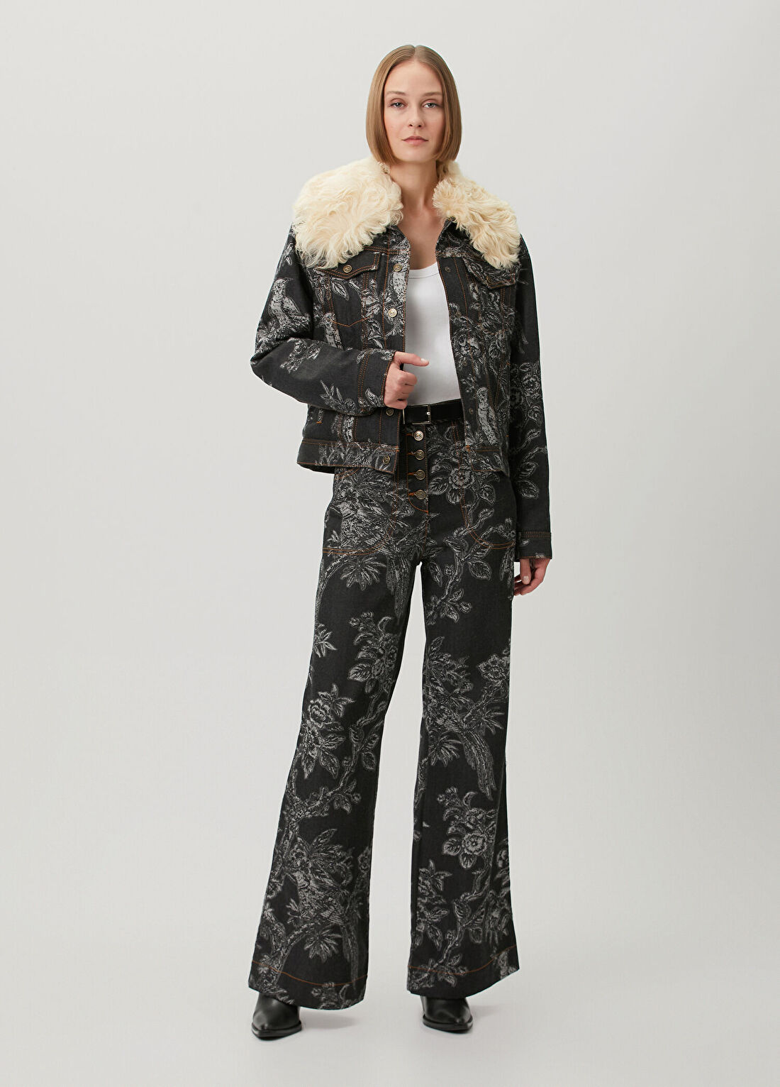Etro Shearling Yaka Desenli Denim Ceket görsel 2