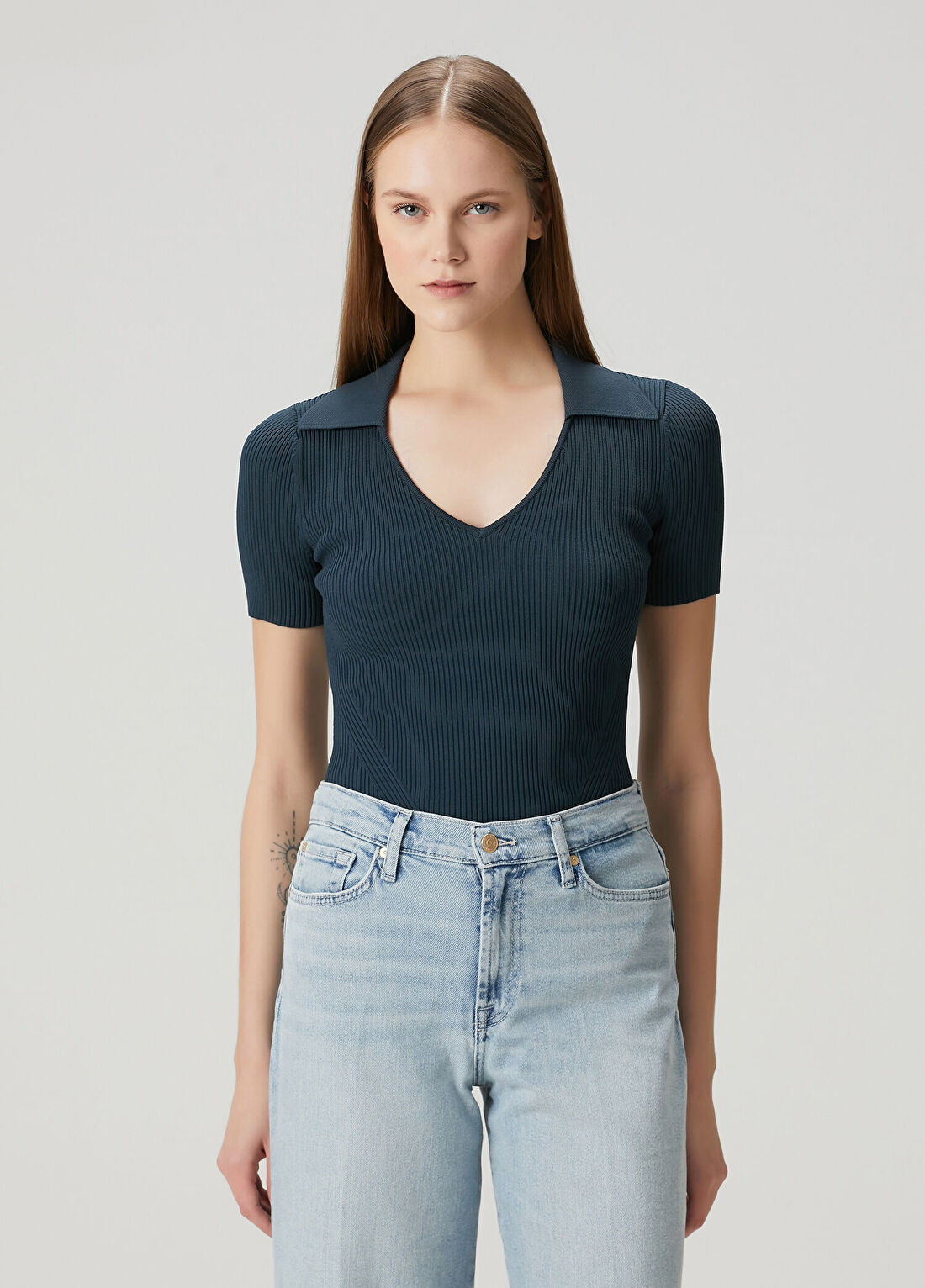 Guess Yarn Lacivert Polo Triko