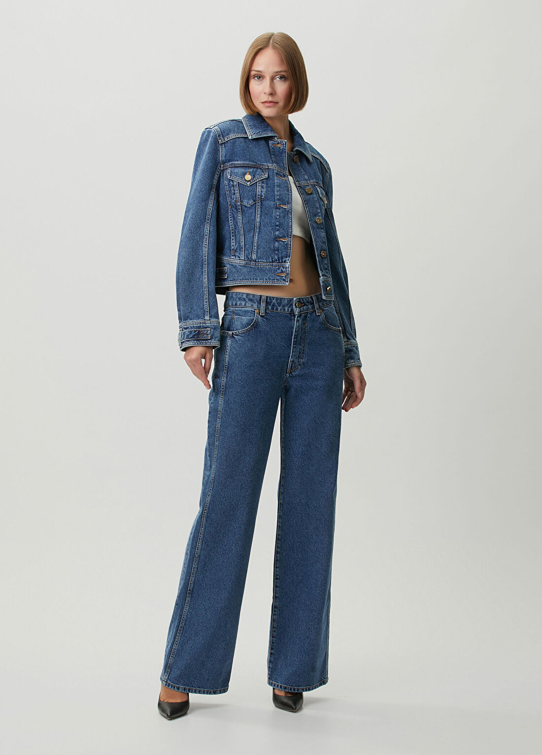 Balmain Mavi Wide Leg Jean Pantolon