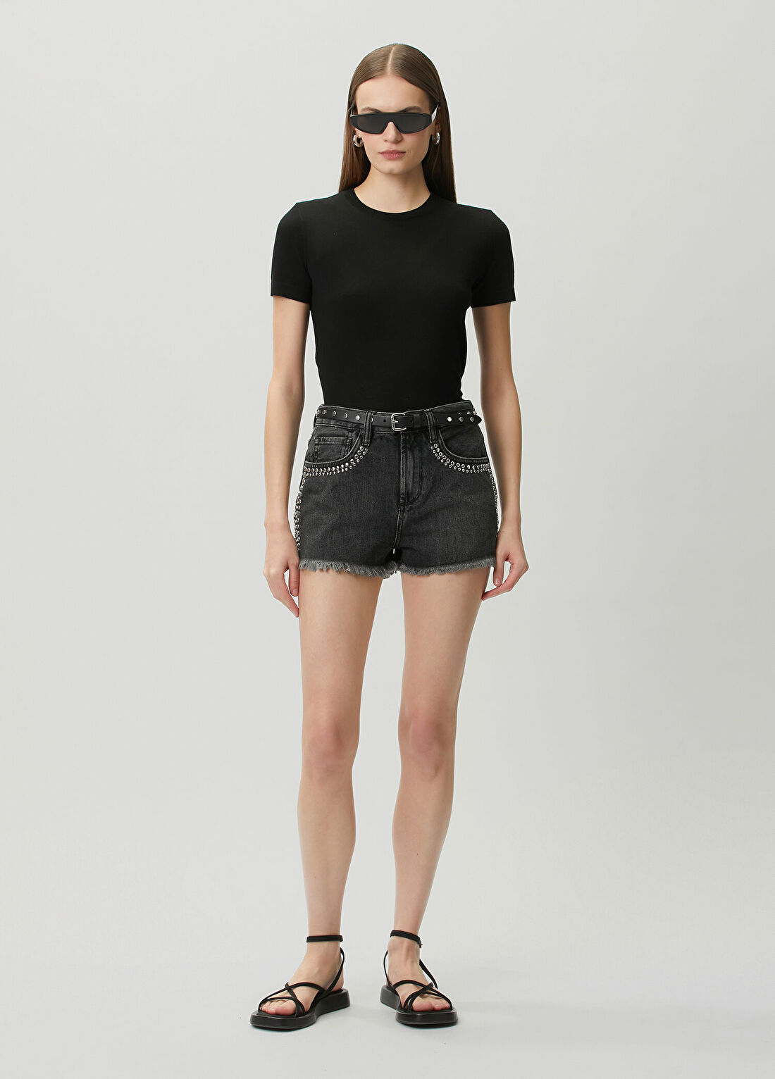 AllSaints Heidi Siyah Troklu Denim Şort