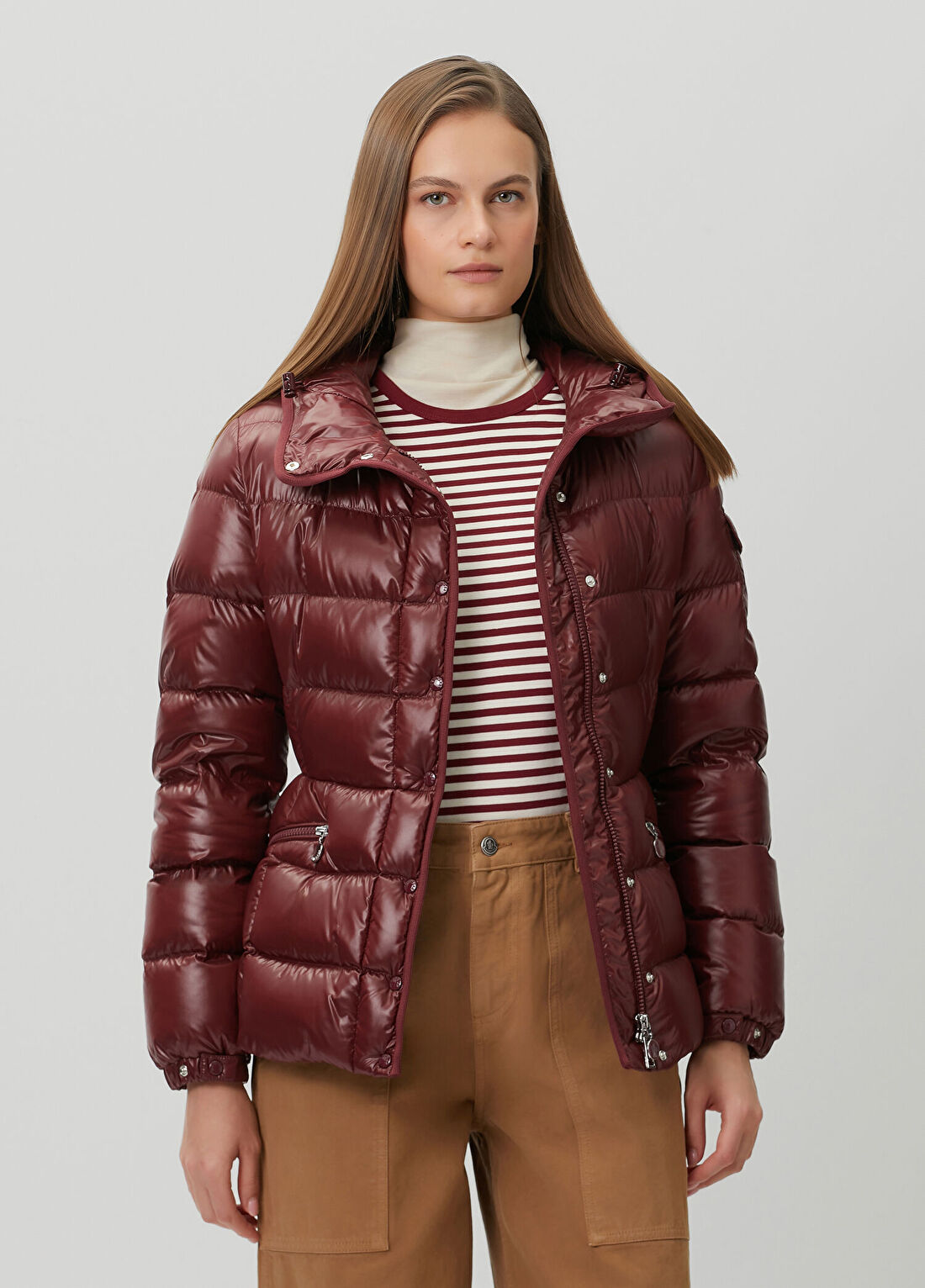 Moncler Barante Bordo Kapüşonlu Puffer Mont