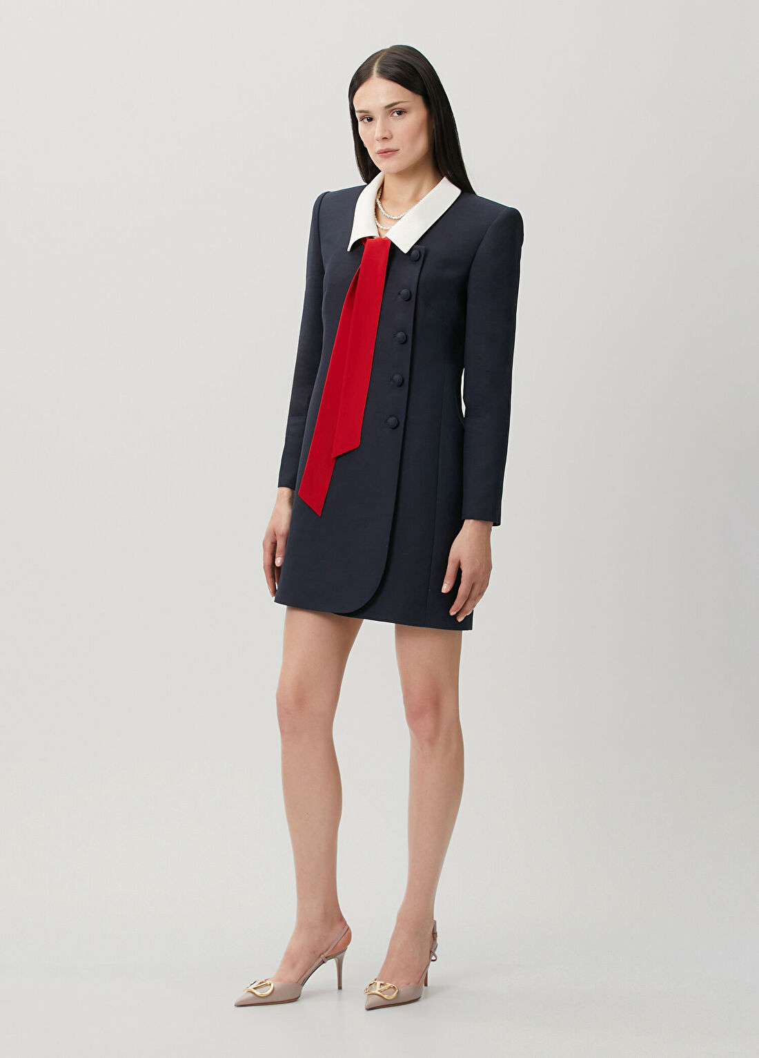 Valentino Lacivert Mini Yün Elbise