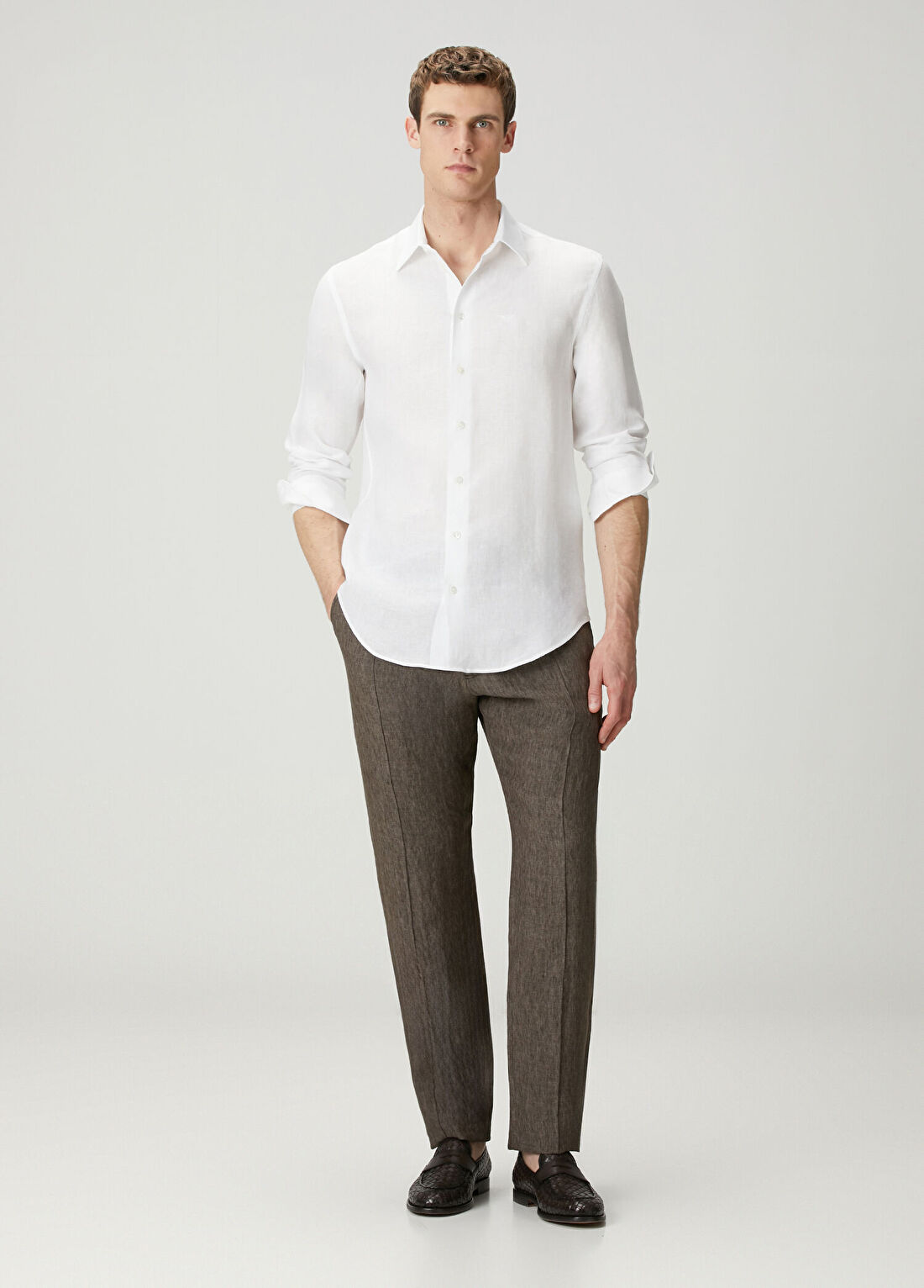 Emporio Armani Kahverengi Keten Pantolon