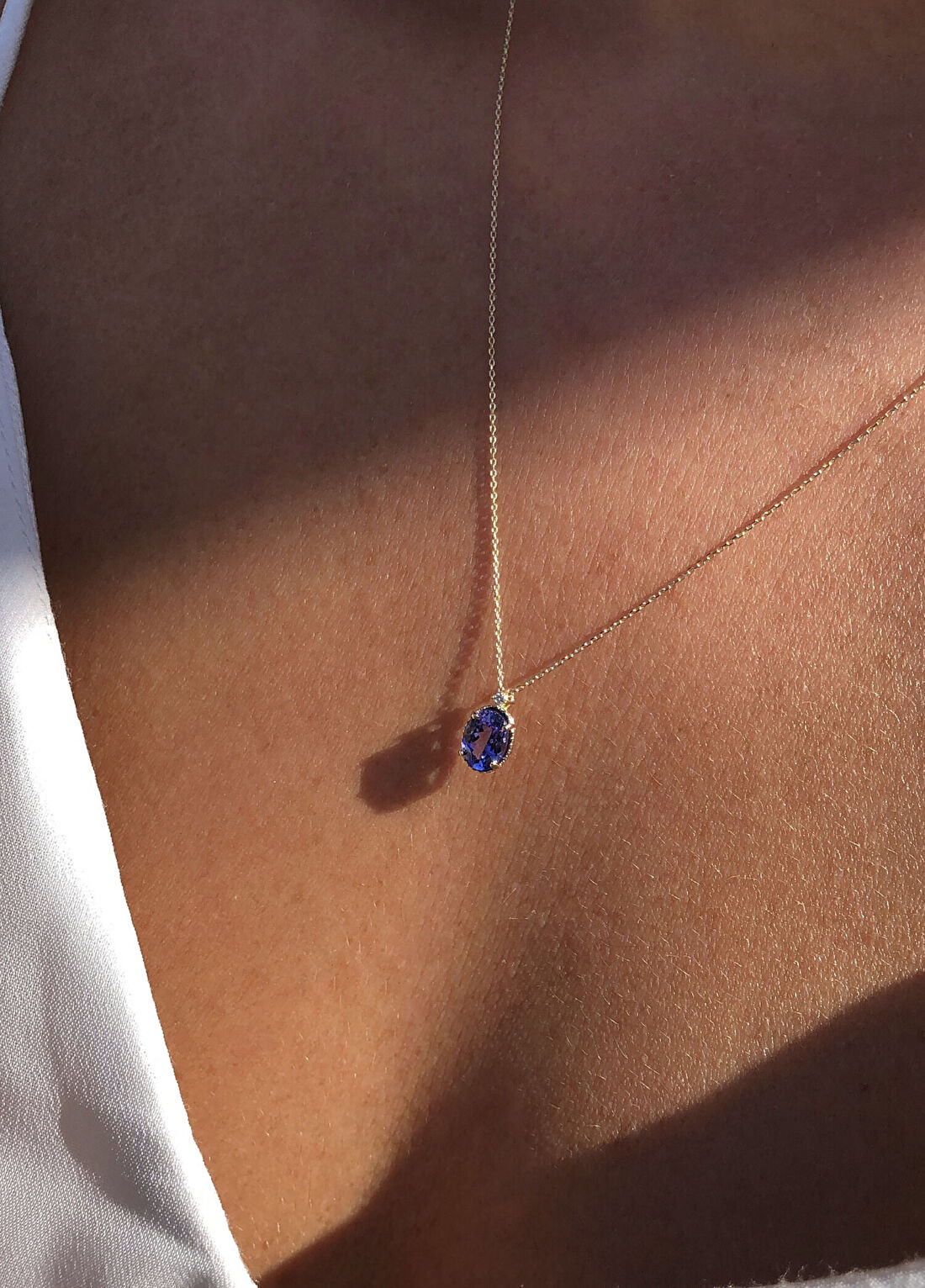 Ginza Design Jewelry Biggee Tanzanite Pırlanta Taşlı 14 Ayar Altın Kadın Kolye görsel 2