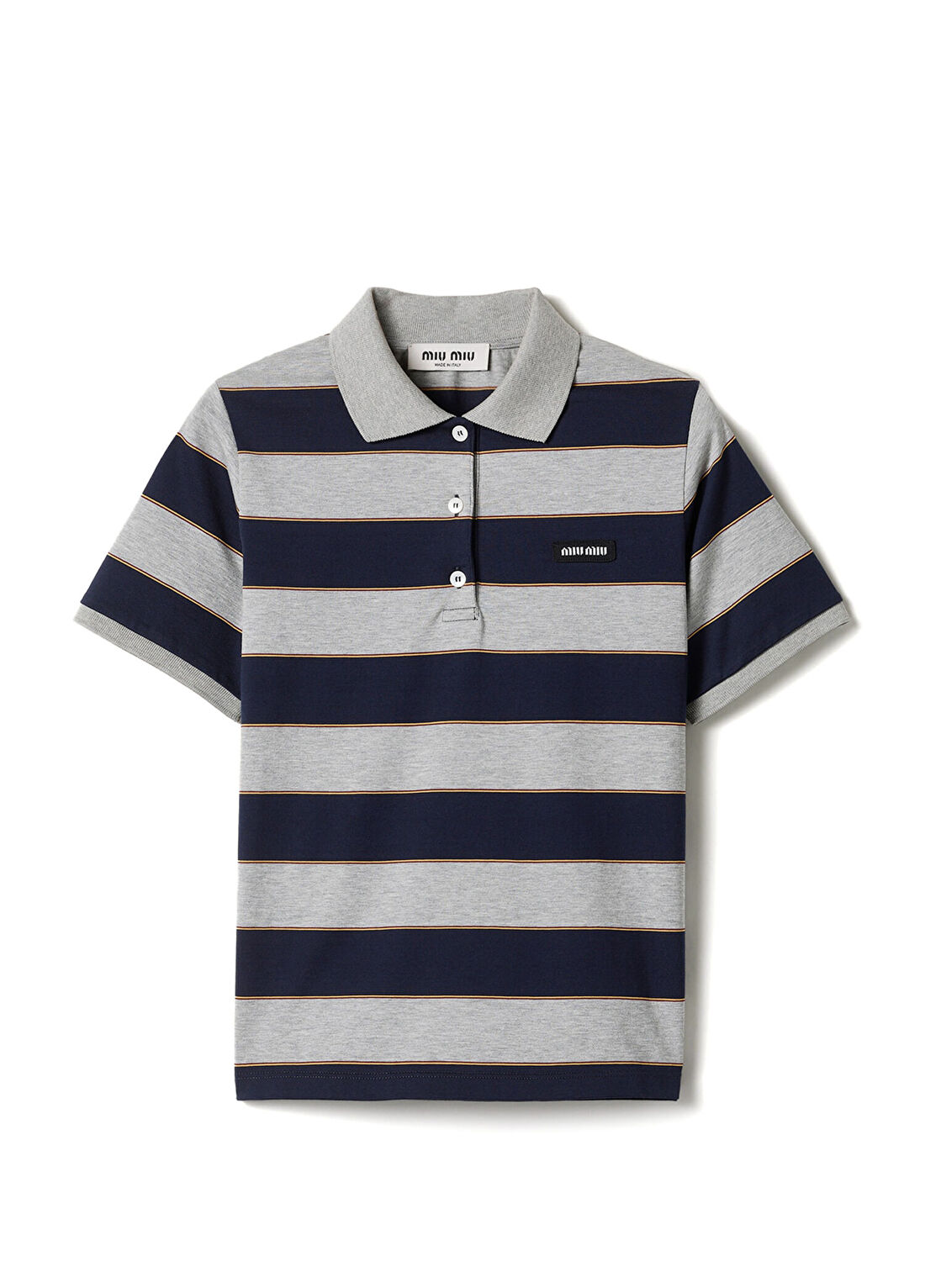 Miu Miu Mavi Çizgili Jarse Polo Yaka Kısa Kollu Kadın T-shirt