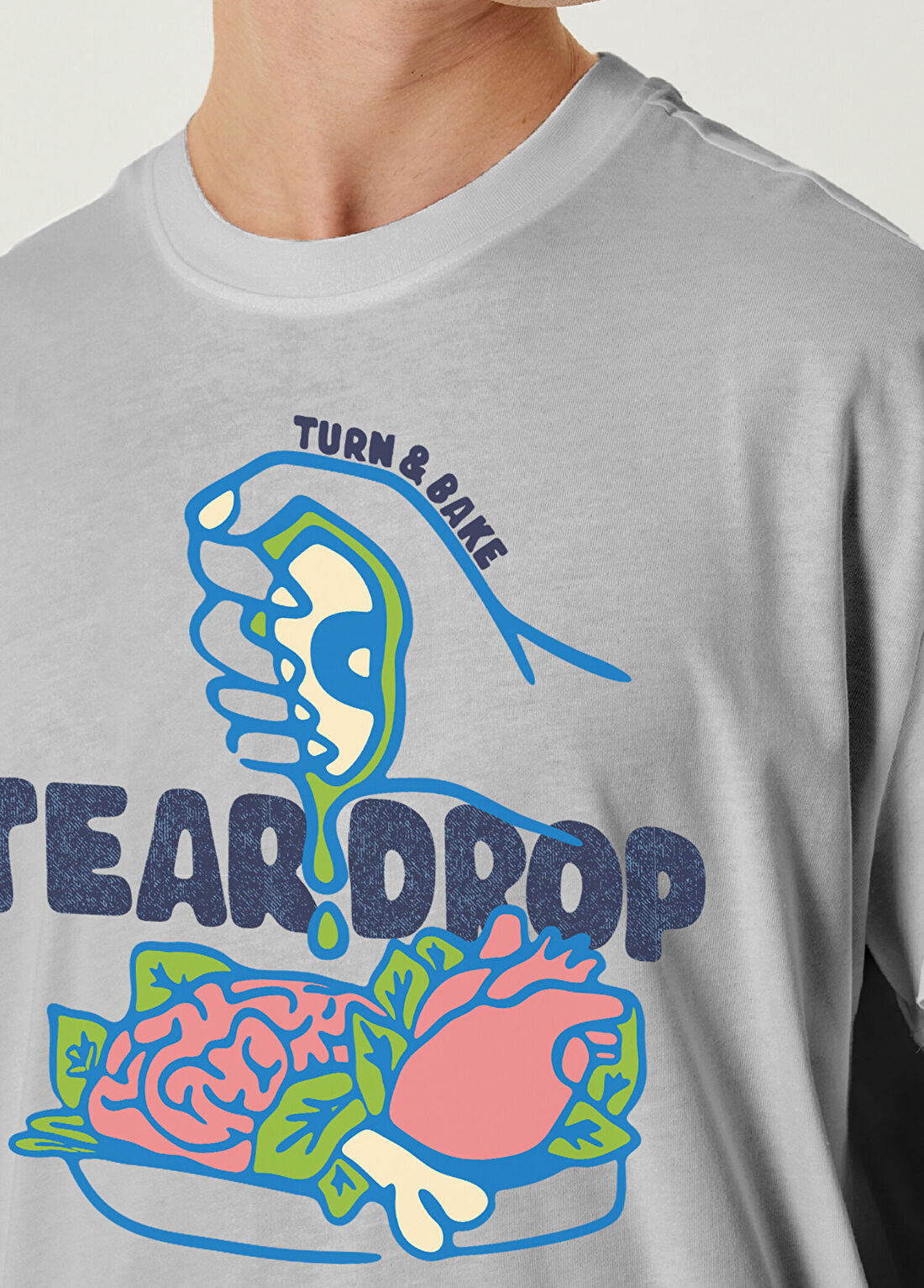 Turn & Bake Teardrop Baskılı Gri Kısa Kollu Erkek T-Shirt görsel 3