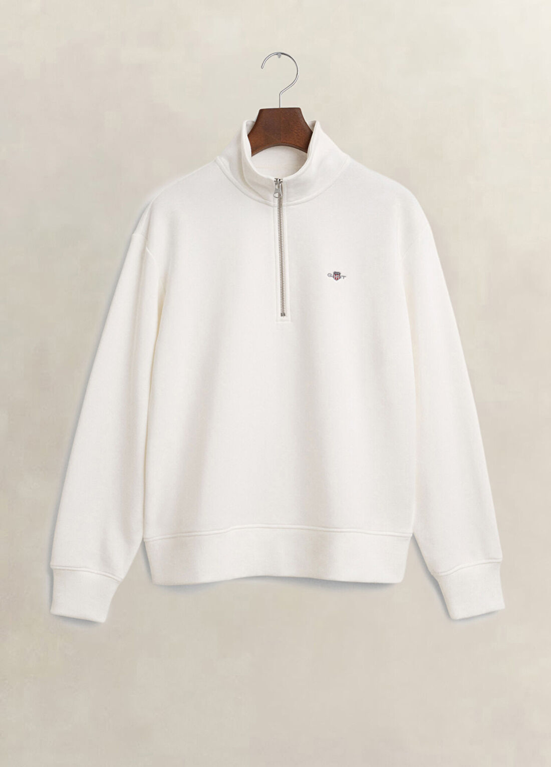 Gant Krem Rengi Yarım Fermuarlı Relaxed Fit Kadın Sweatshirt görsel 4