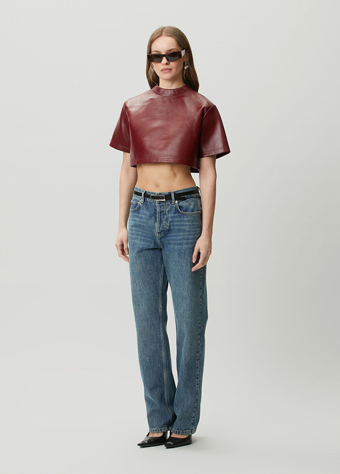 Balenciaga Bordo Crop Deri Bluz görsel 2