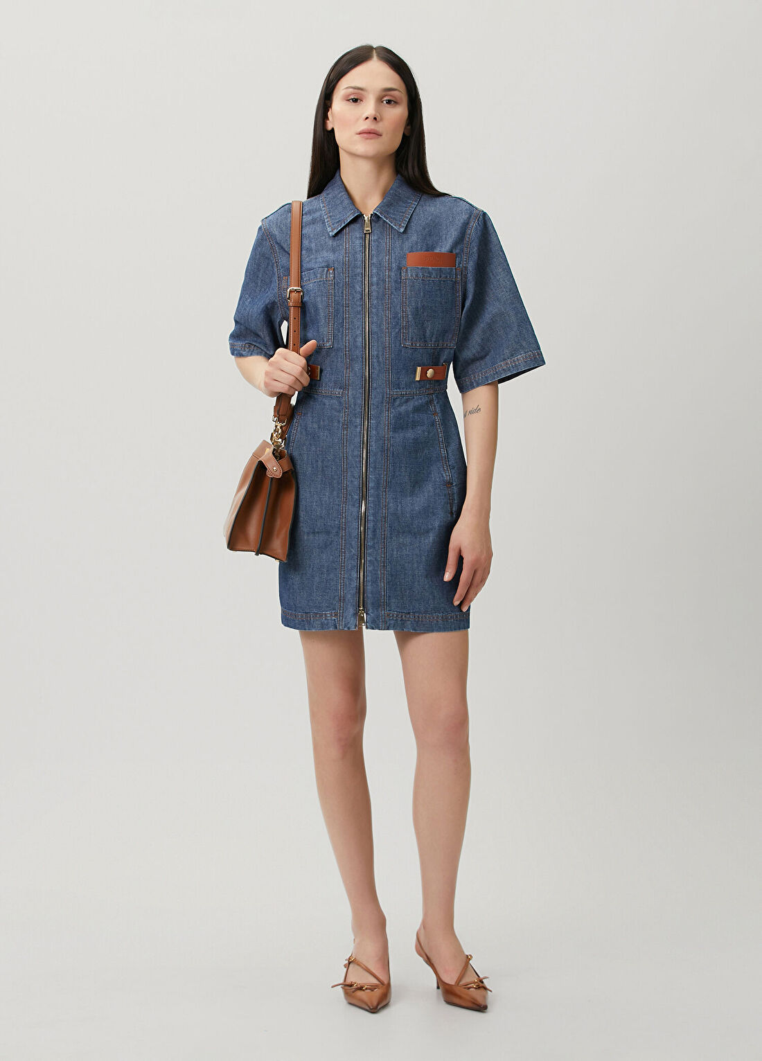 Fendi Lacivert Mini Denim Elbise