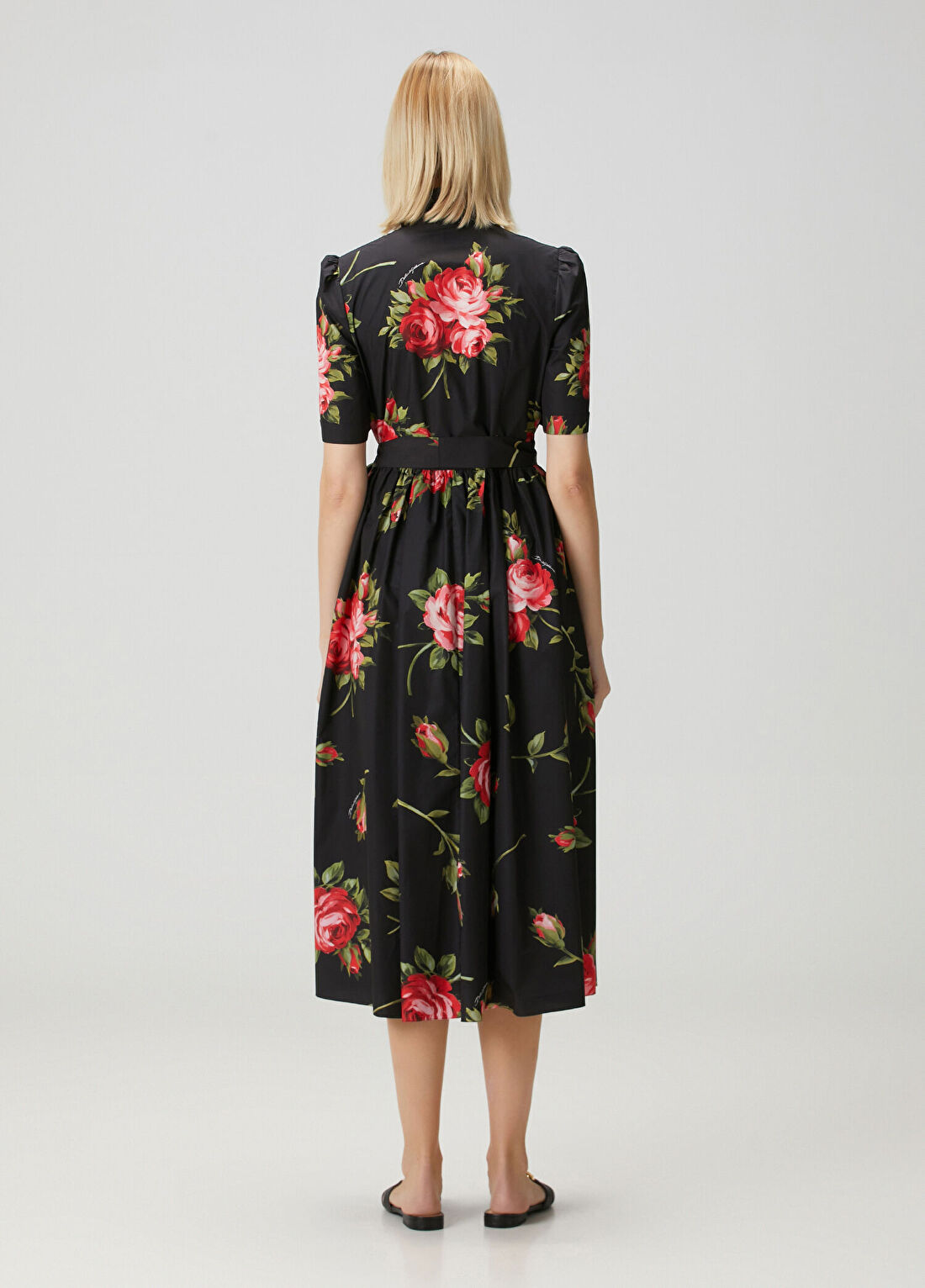 Dolce&Gabbana Siyah Çiçekli Midi Poplin Gömlek Elbise görsel 4