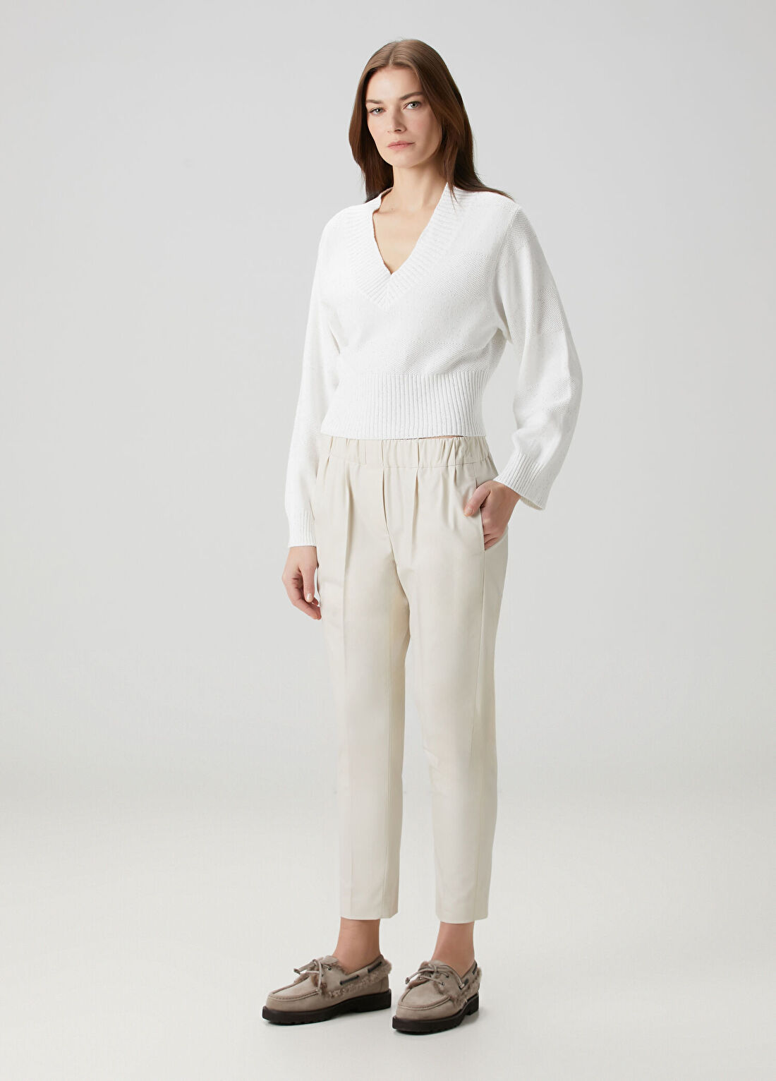 Brunello Cucinelli Ekru Pile Detaylı Pantolon