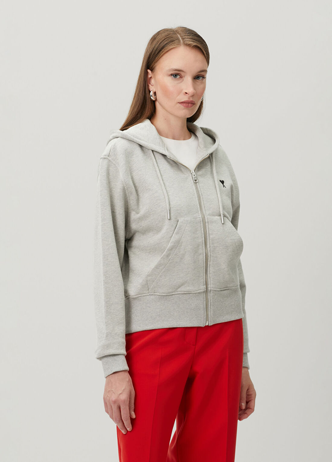 Ami Paris Gri Kapüşonlu Fermuarlı Sweatshirt görsel 3