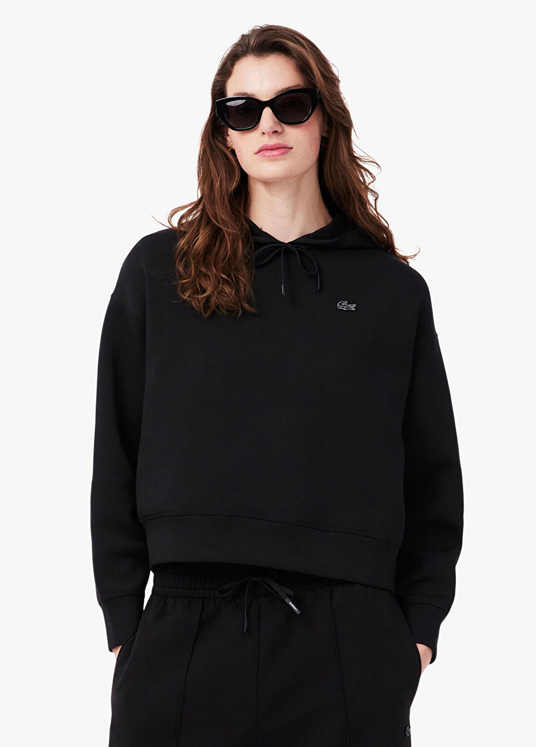 Lacoste Siyah Kapüşonlu Oversize Fit Kadın Sweatshirt