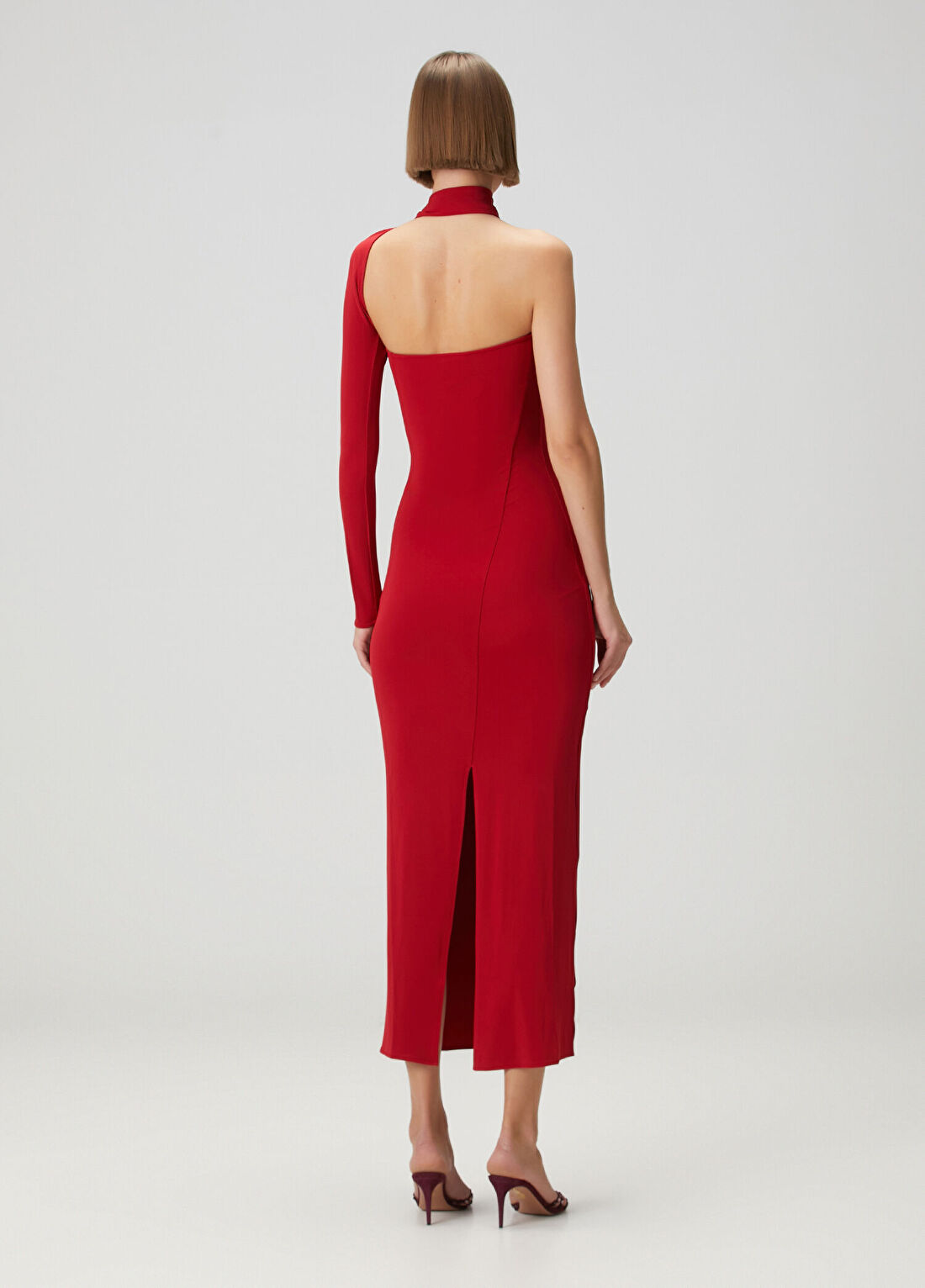 Courreges Kırmızı Tek Omuzlu Midi Krep Jersey Elbise görsel 4