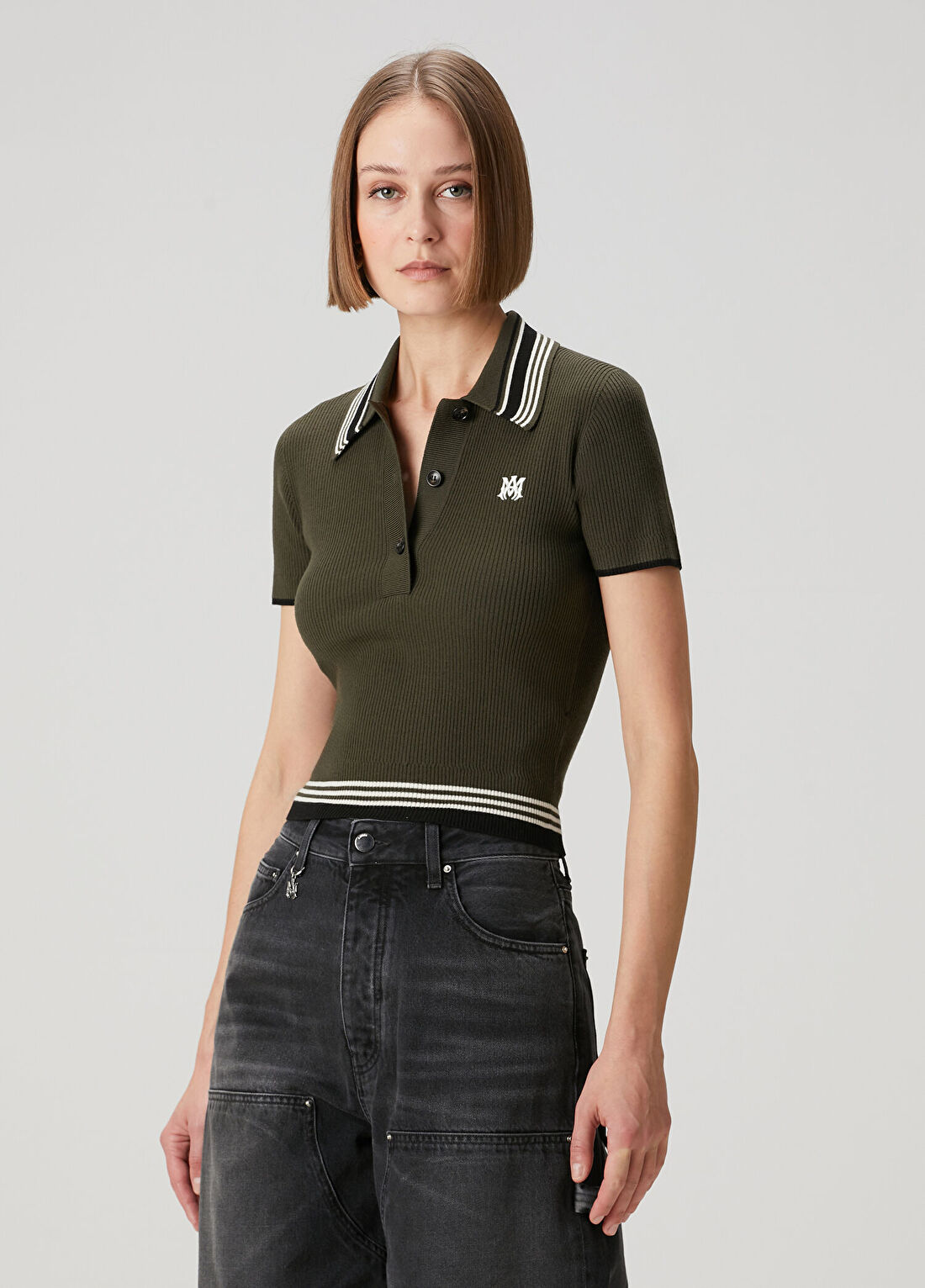 Amiri Haki Yün Polo Triko