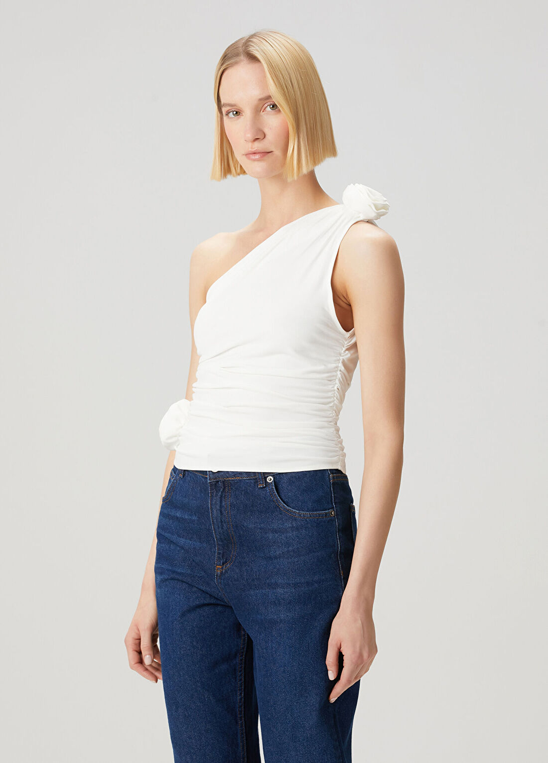 Magda Butrym Krem T-shirt görsel 3