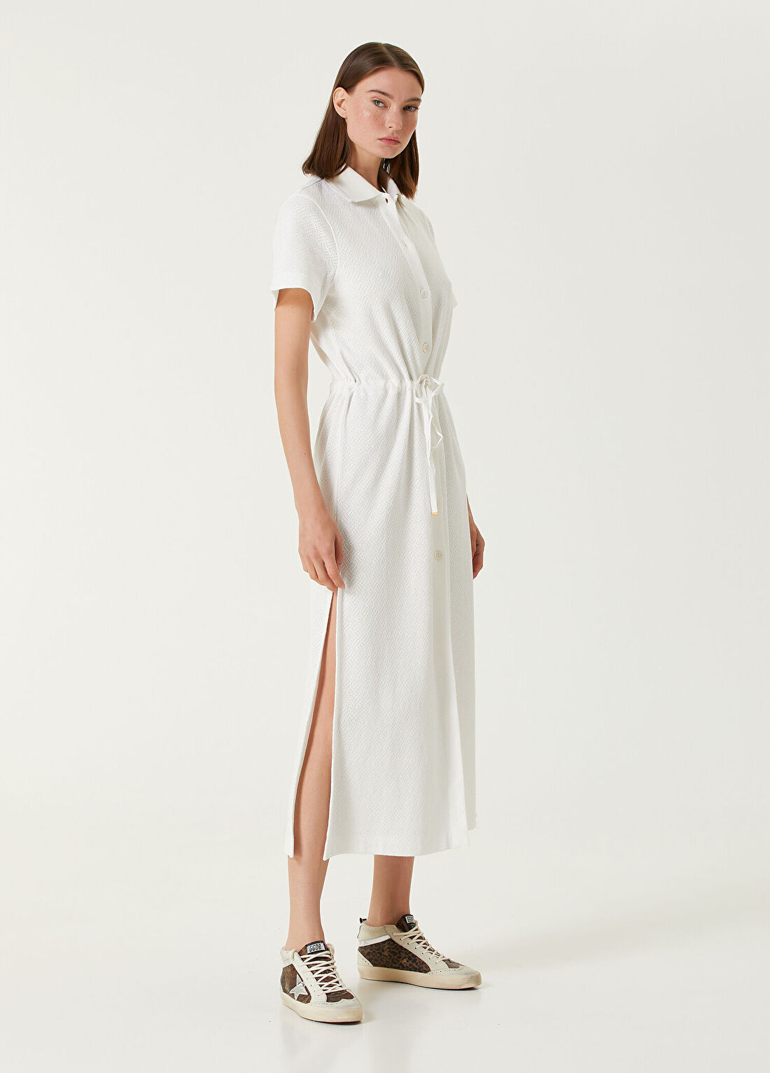 Golden Goose Beyaz Midi Polo Elbise