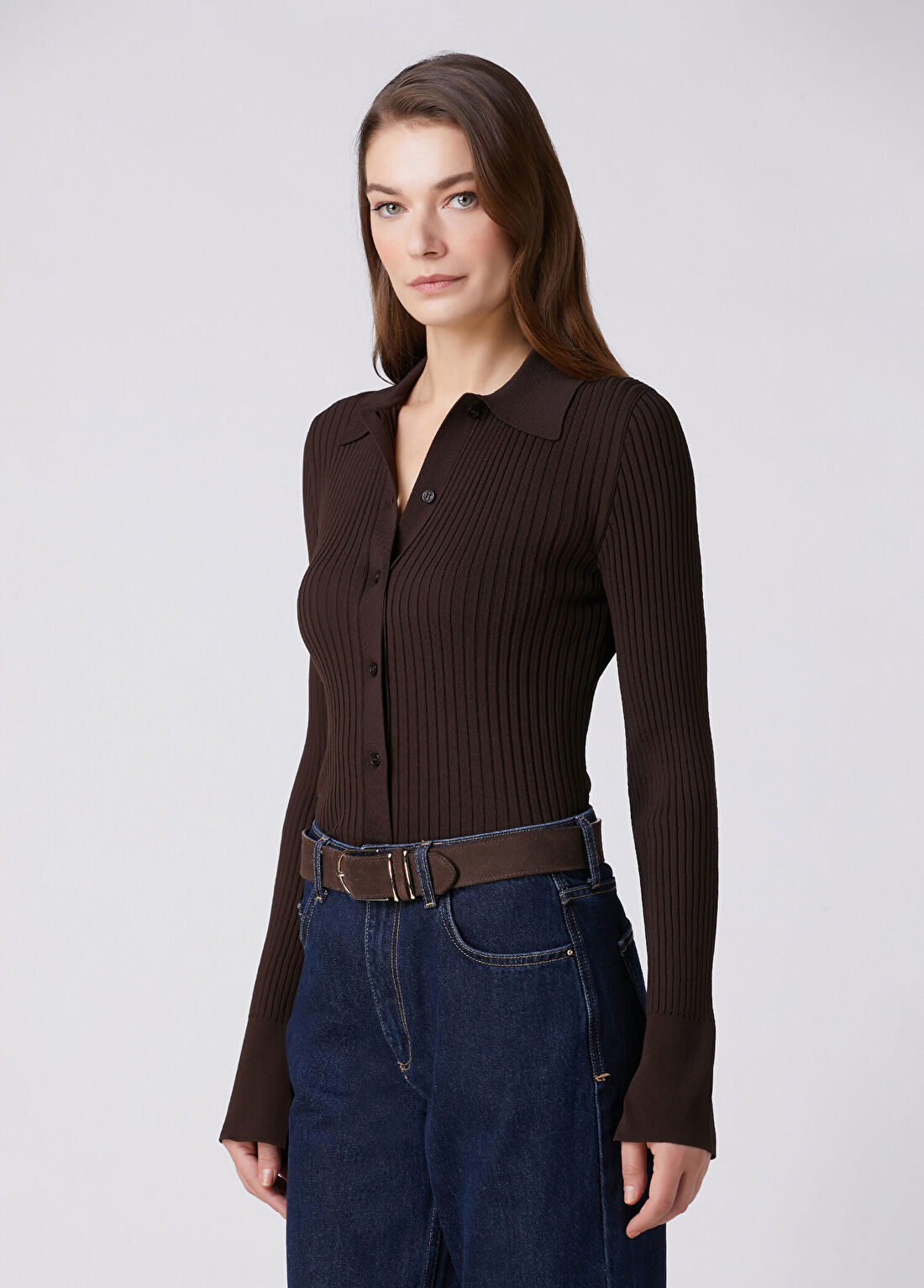 Beymen Collection Kahverengi Ribli Polo Hırka görsel 4