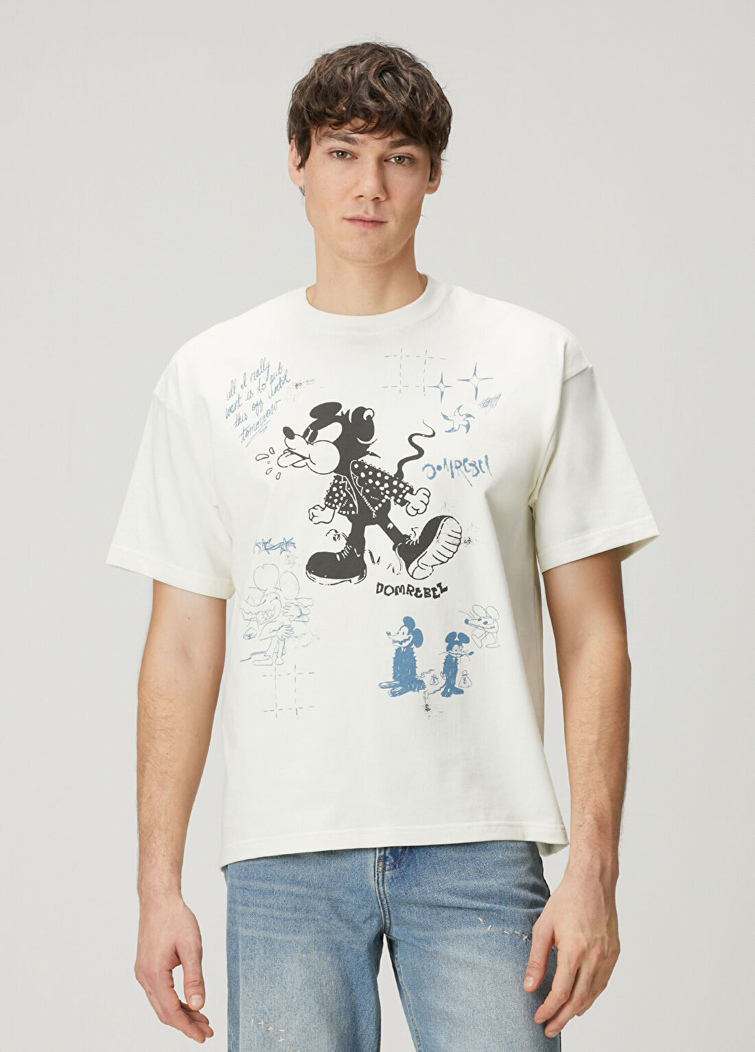 Domrebel Spit Krem Baskılı T-shirt