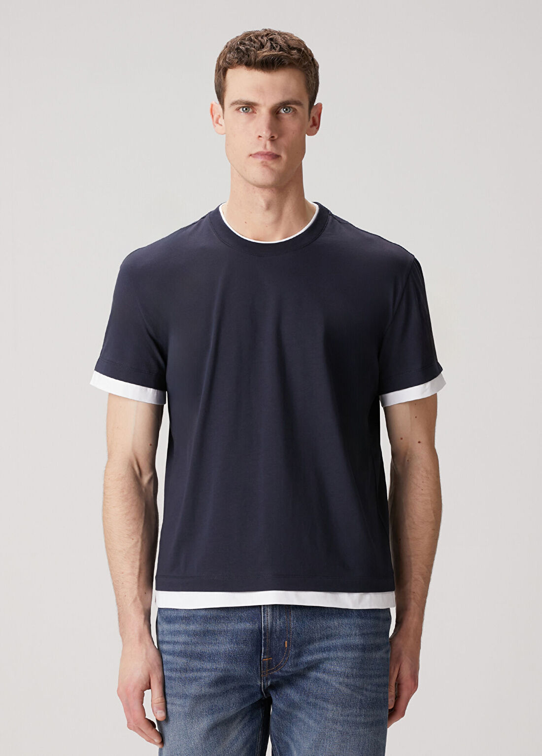 7 For All Mankind Lacivert Çift Katman Detaylı T-shirt