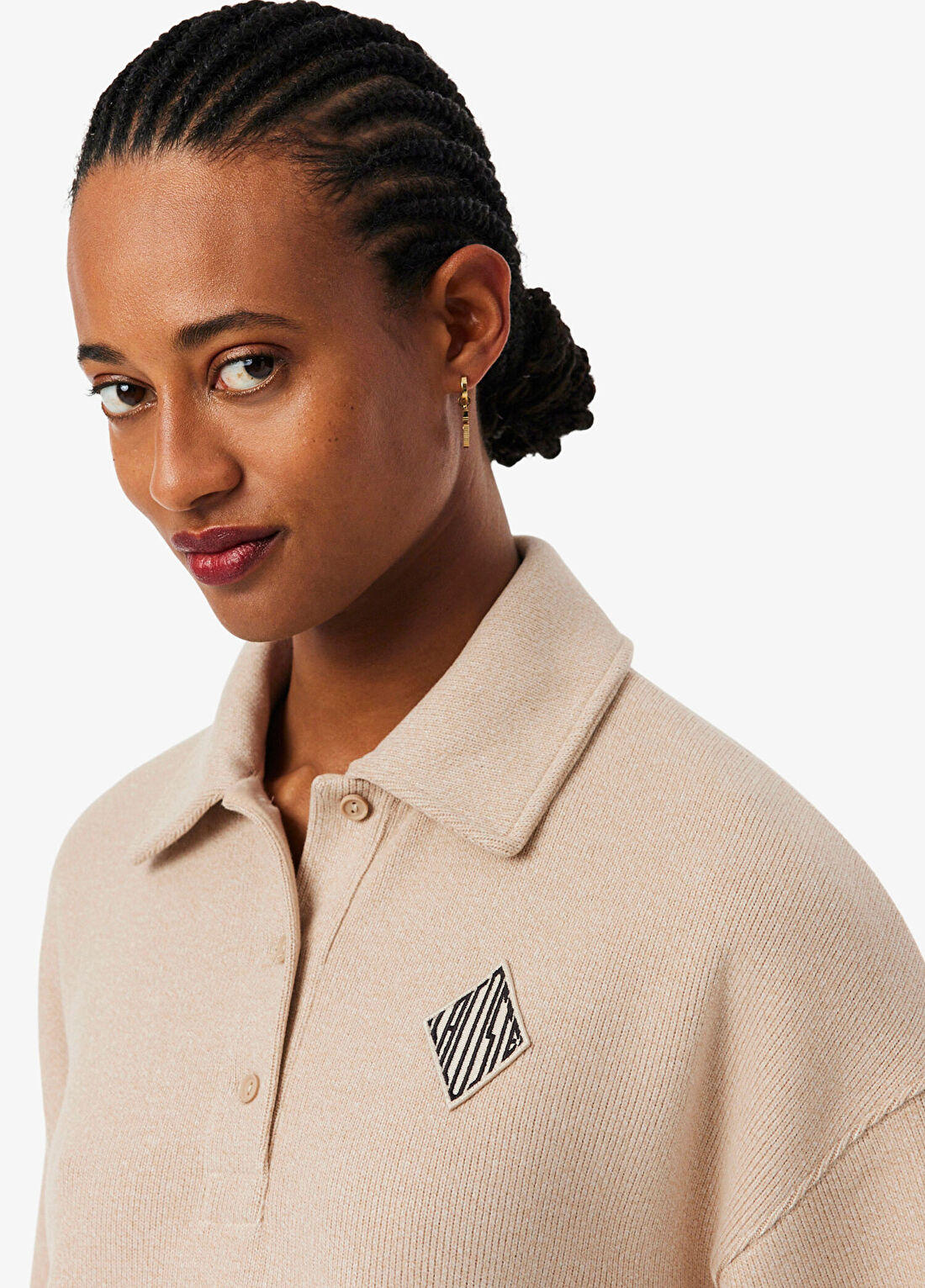 Lacoste Bej Oversize Fit Polo Yaka Uzun Kollu Kadın Sweatshirt görsel 2