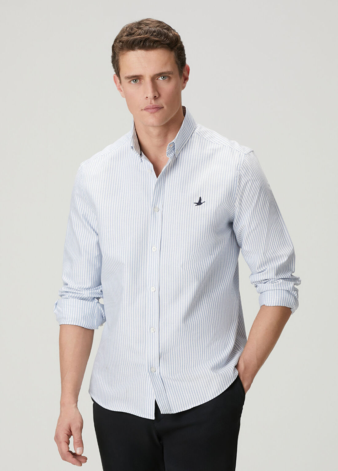 Beymen Club Mavi Beyaz Comfort Fit Çizgili Oxford Gömlek